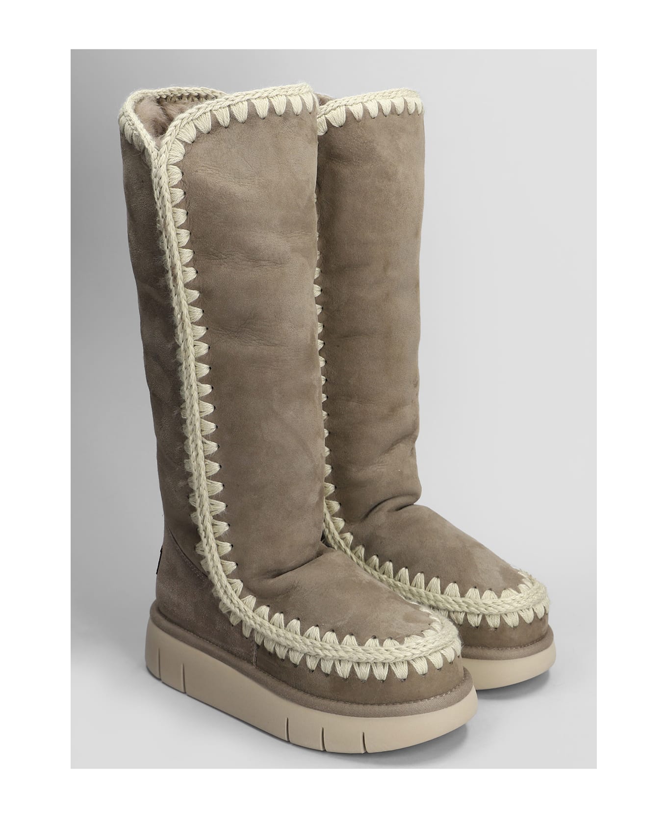 Mou Eskimo Bounce 40 Low Heels Boots In Grey Suede - grey