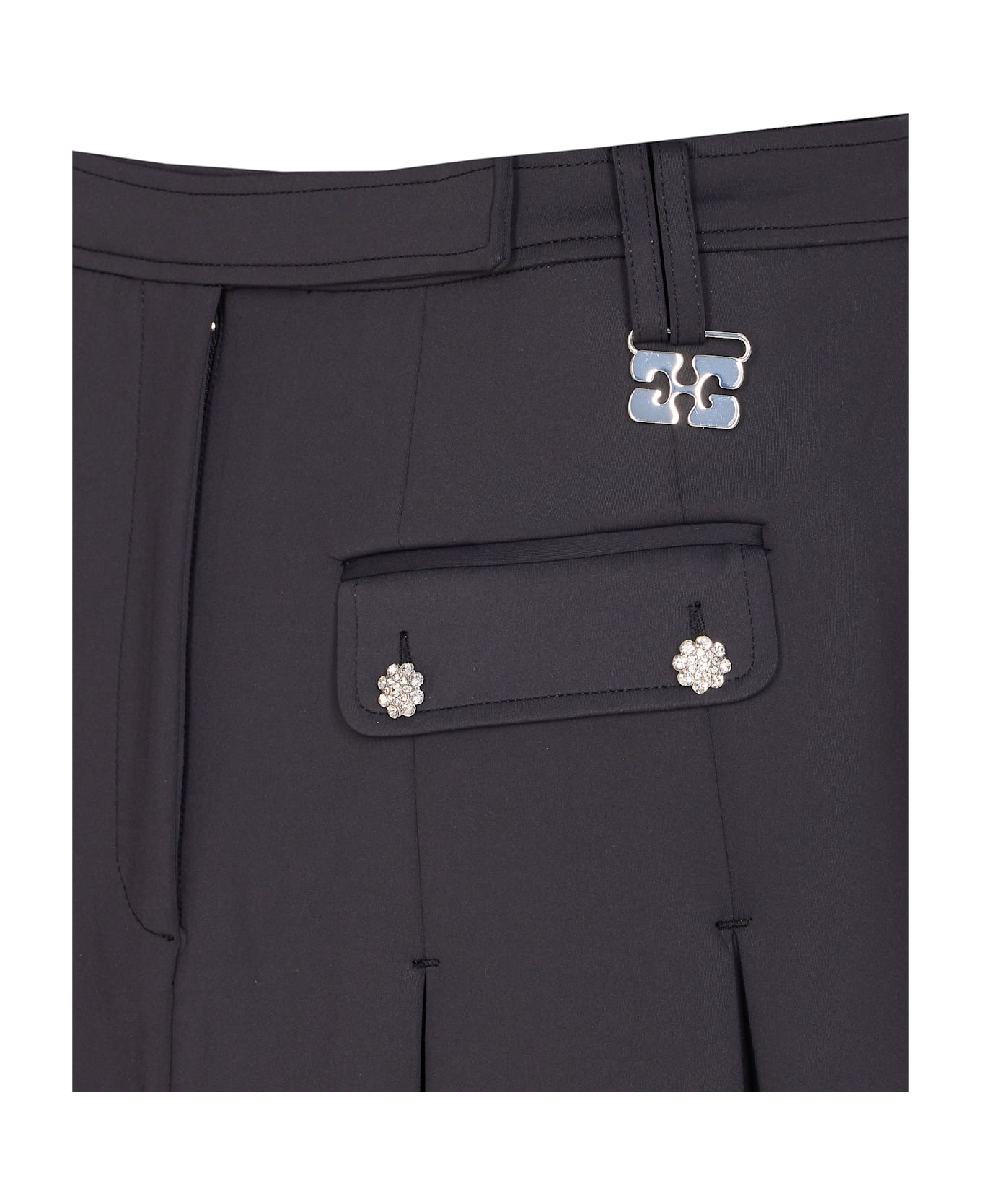 Ganni Black Pleated Mini Skirt - Grey