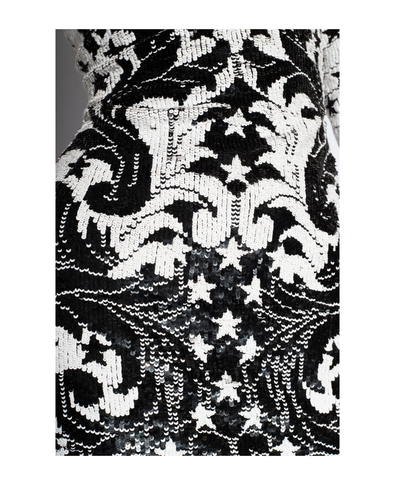 Balmain V-neck Sequin Embellished Mini Dress - BLACK/WHITE