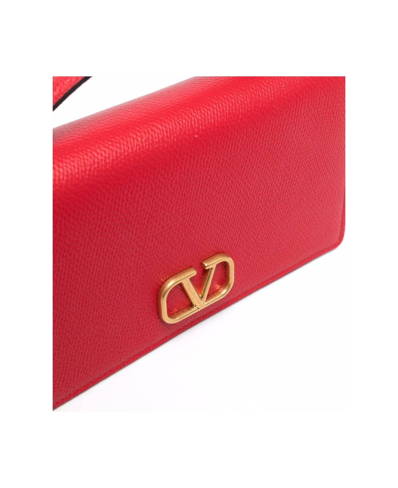 Valentino Garavani Vlogo Signature Leather Wallet On Chain - Red
