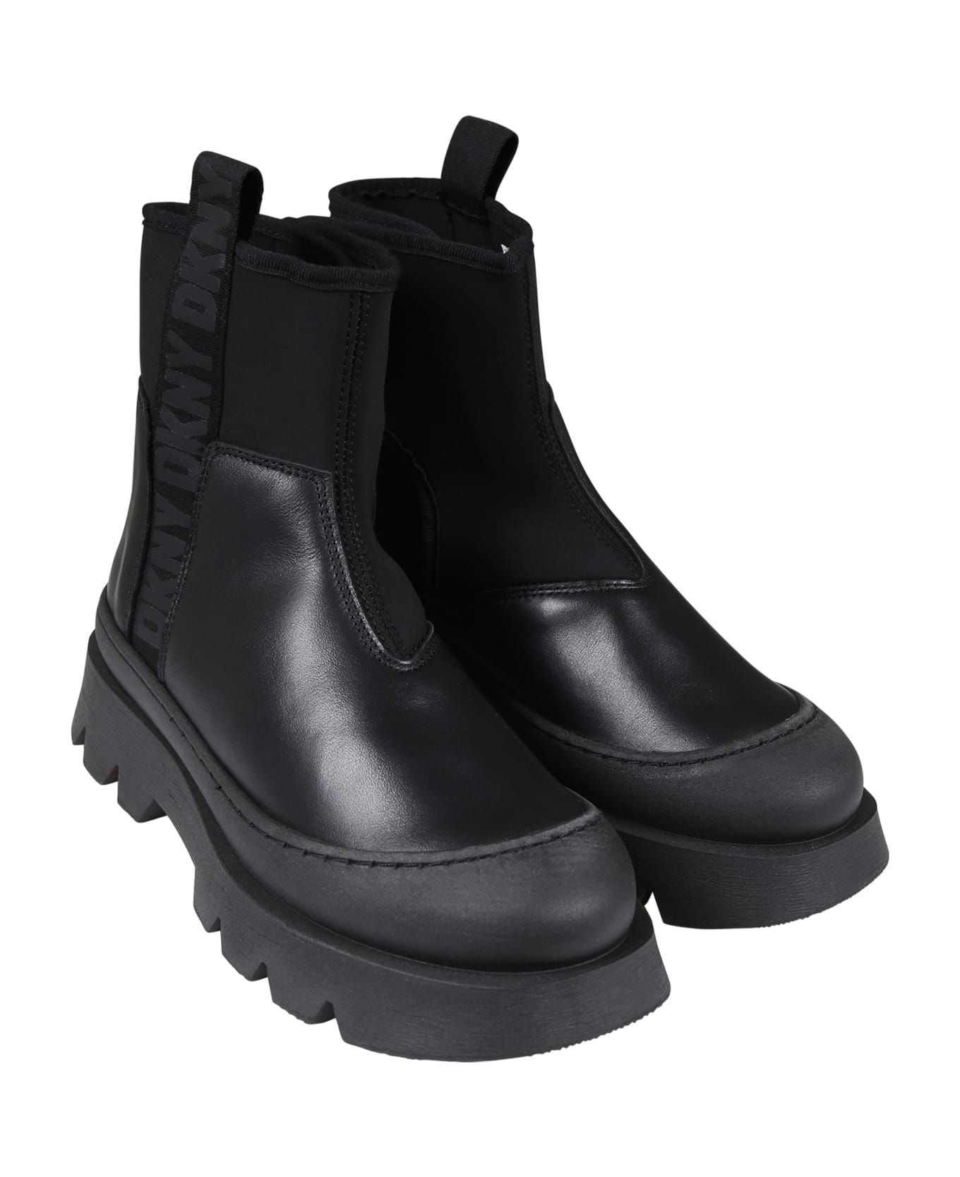 DKNY Black Ankle Boots For Girl With Logo - Black