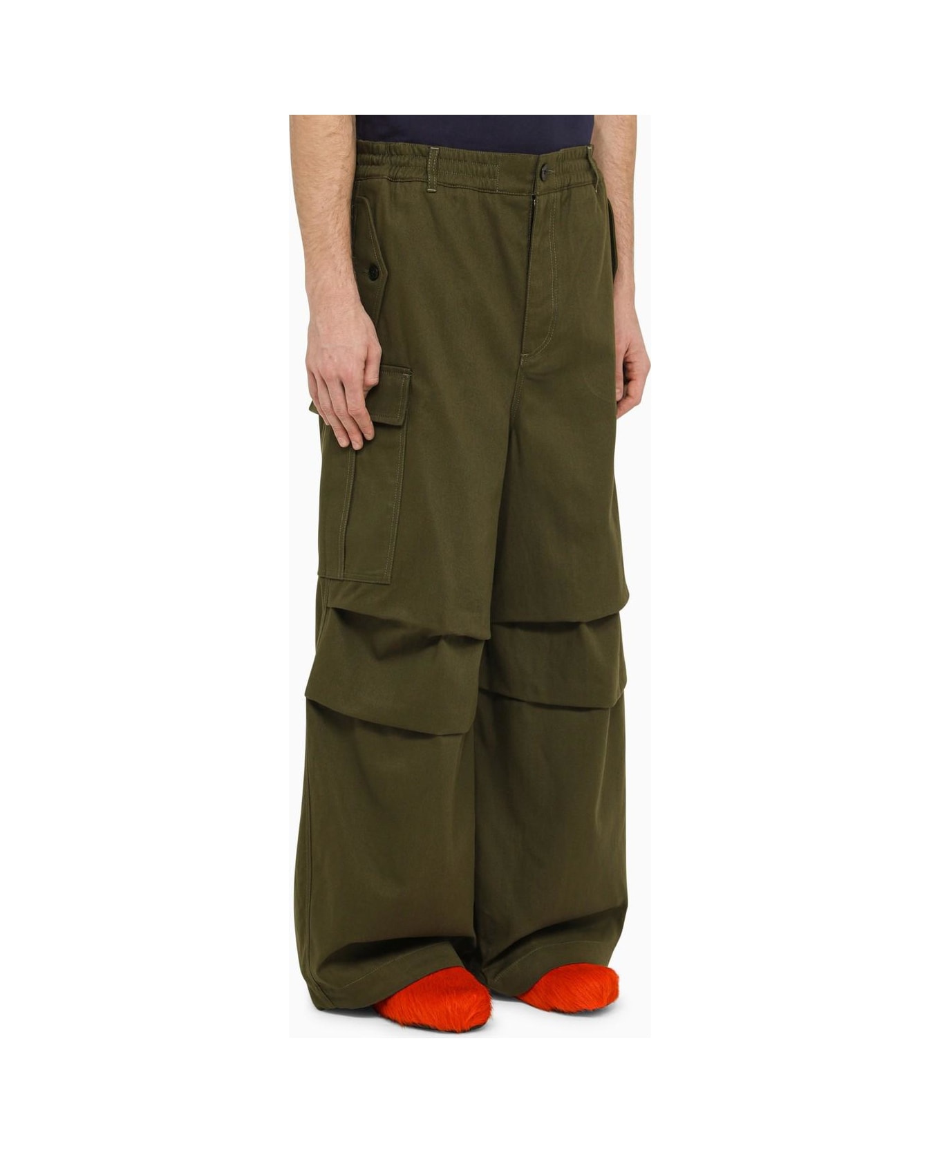 Marni Dark Green Cotton Blend Wide Cargo Trousers - Green ボトムス