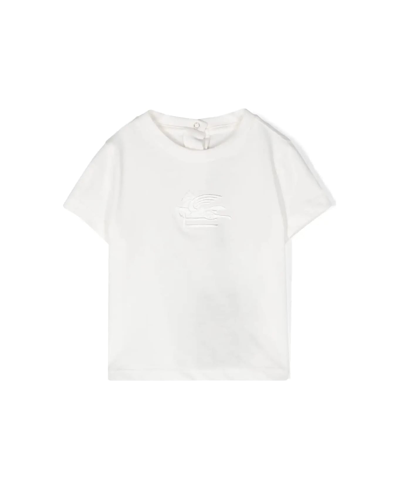 Etro White T-shirt With Pegasus Motif In Tone - White
