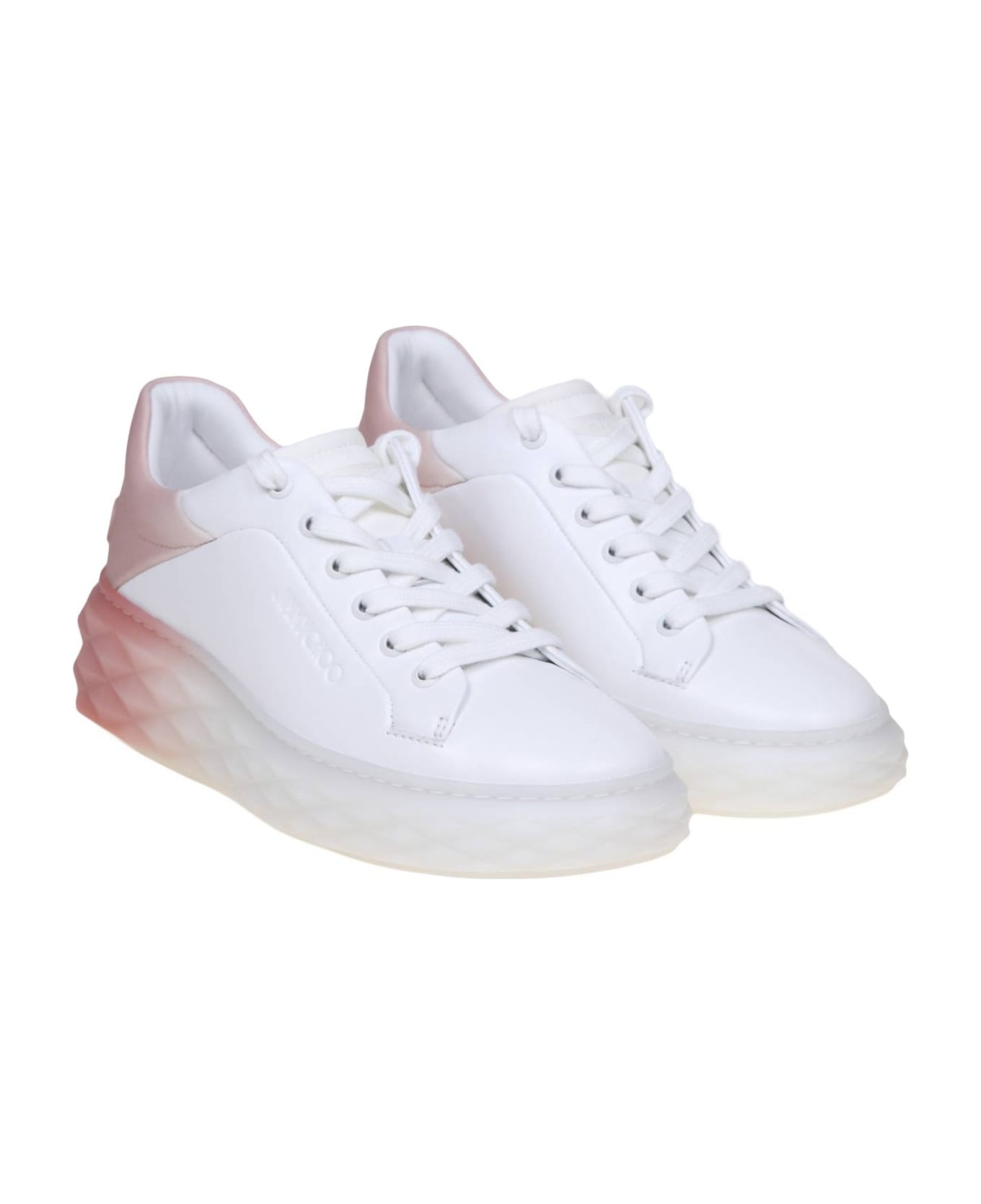 Jimmy Choo Diamond Maxi Sneakers In White And Pink Leather - White Black Mix