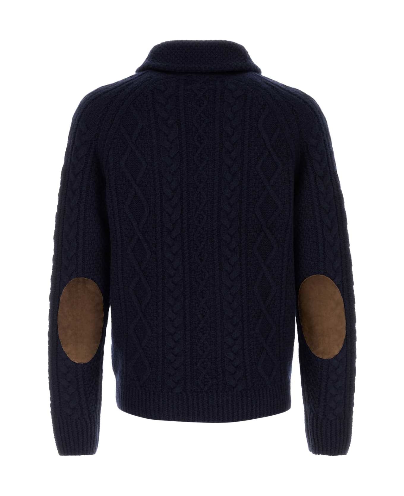 Ralph Lauren Navy Blue Wool Blend Cardigan - HUNTER NAVY