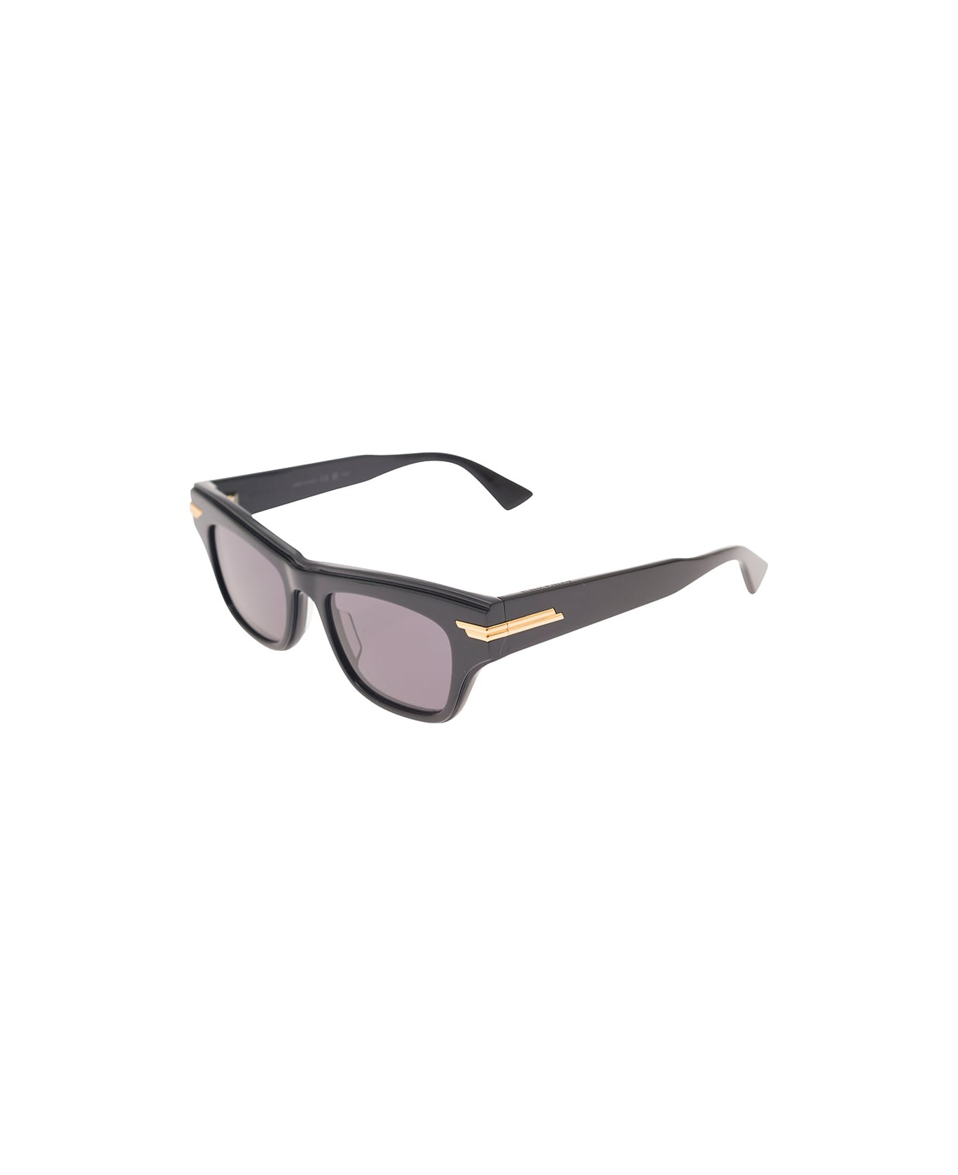 Bottega Veneta Rectangular Sunglasses With Golden Detail - Black サングラス