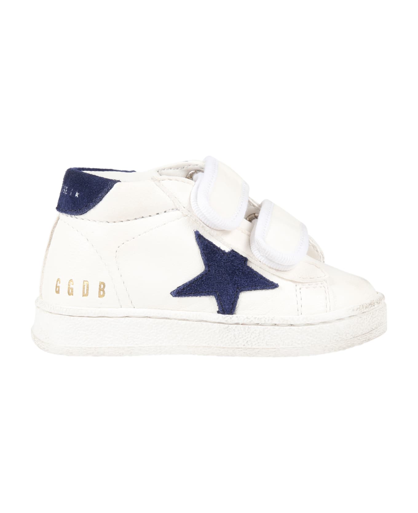 Golden Goose White Sneakers For Kids With Logo And Star - White