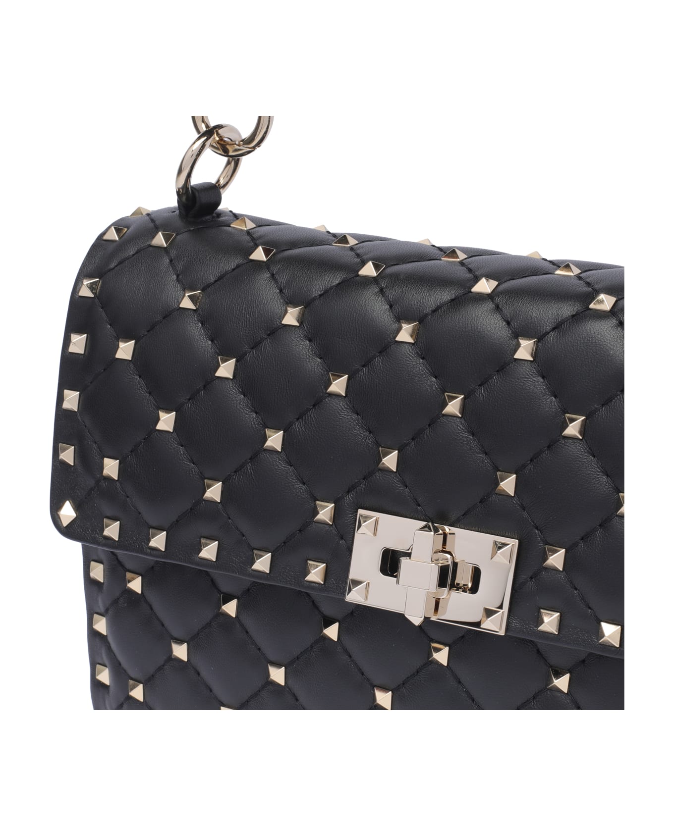 Valentino Garavani Medium Rosktud Spike Shoulder Bag - Black
