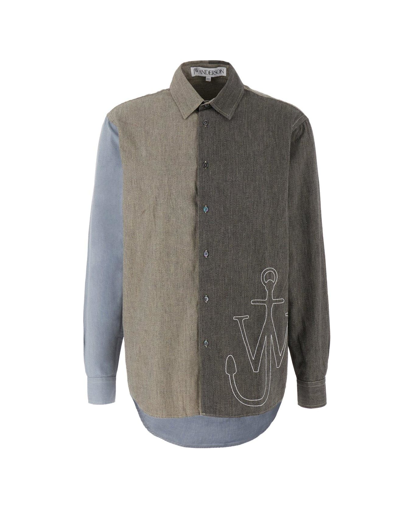 J.W. Anderson Anchor-embroidered Colour-block Patchwork Shirt - GREY