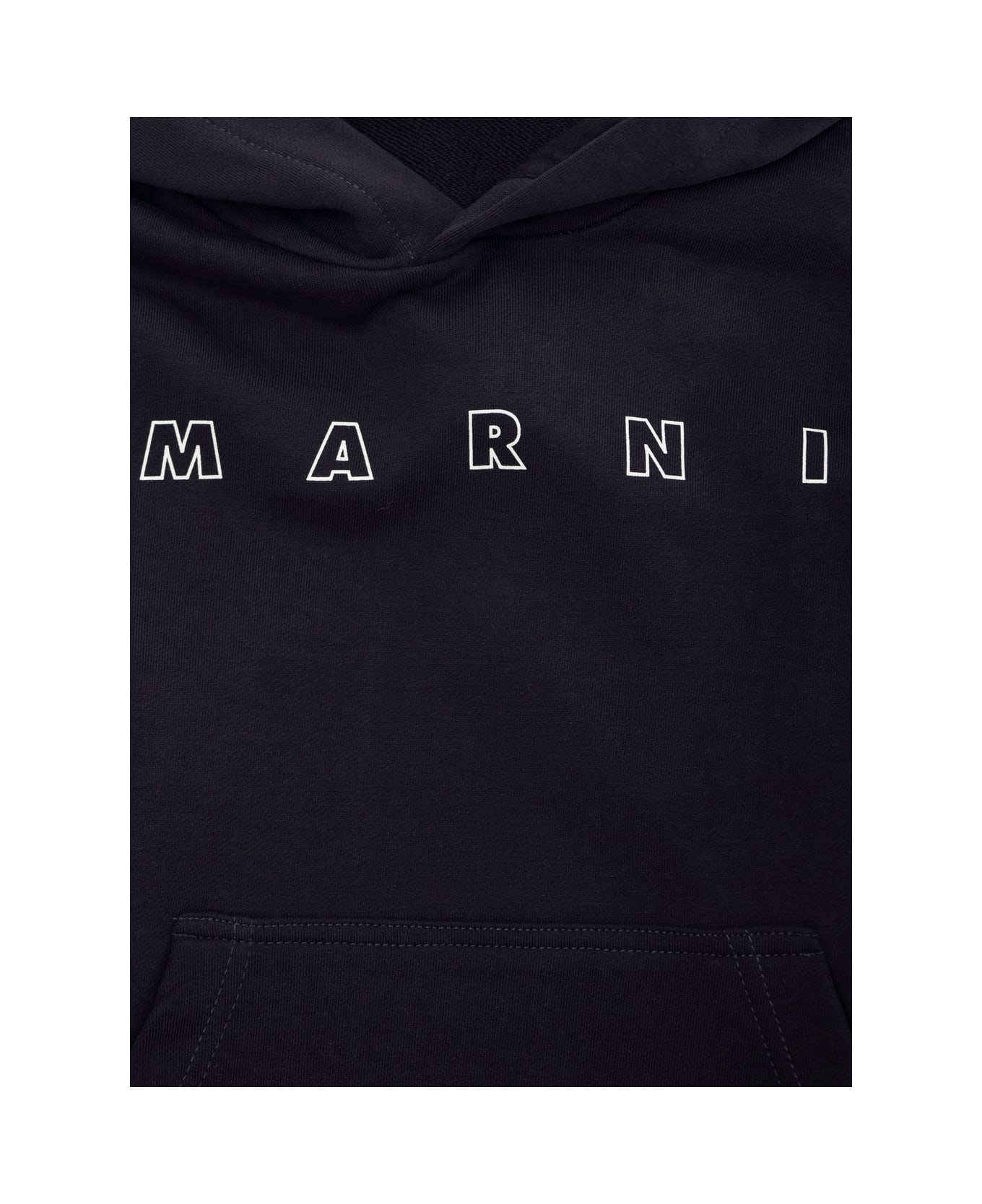 Marni Black Hoodie With Logo Lettering On The Front In Cotton Boy - Blu
