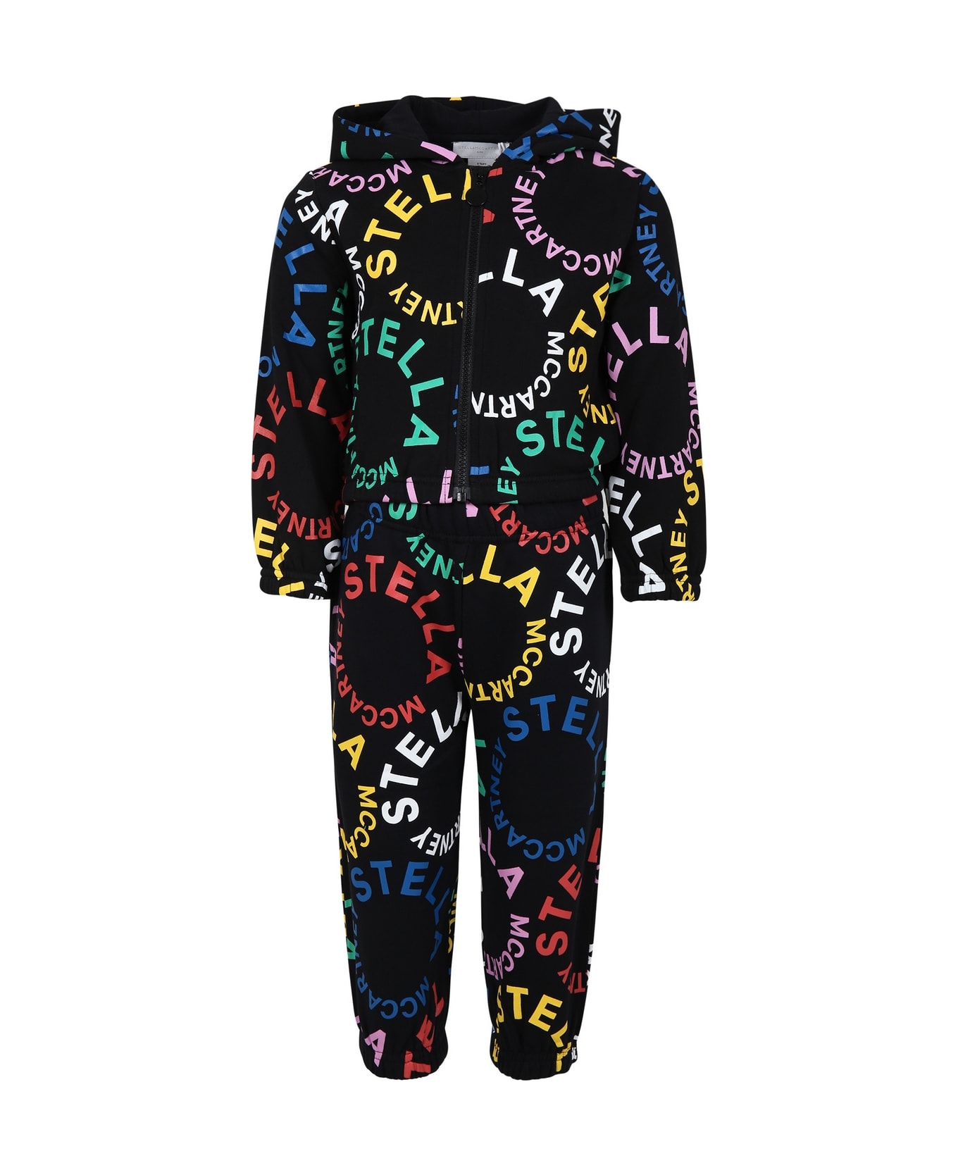 Stella McCartney Kids Black Sports Suit For Girl With Multicolor Logo - Black ジャンプスーツ