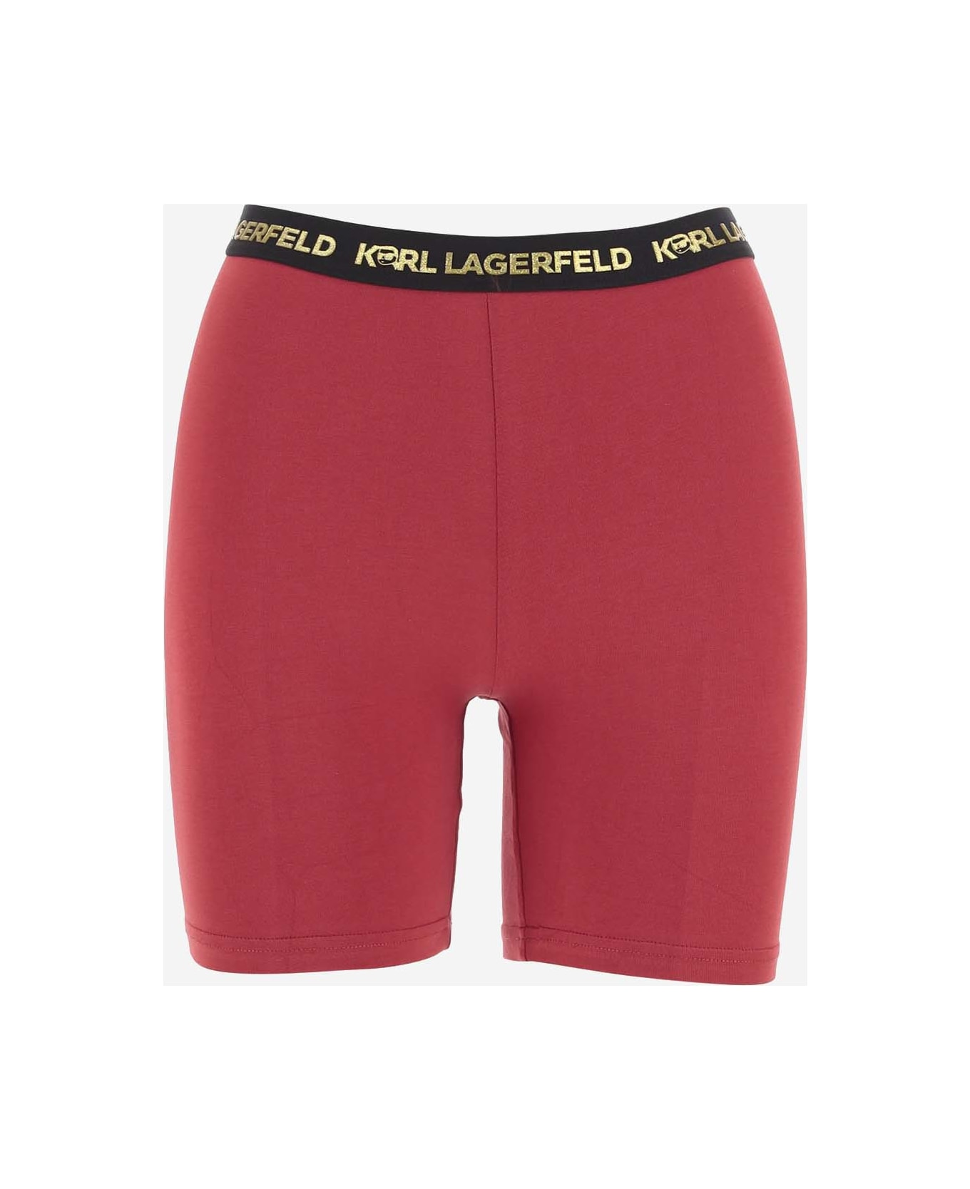 Karl Lagerfeld Stretch Cotton Top And Shorts With Logo - Red Tシャツ