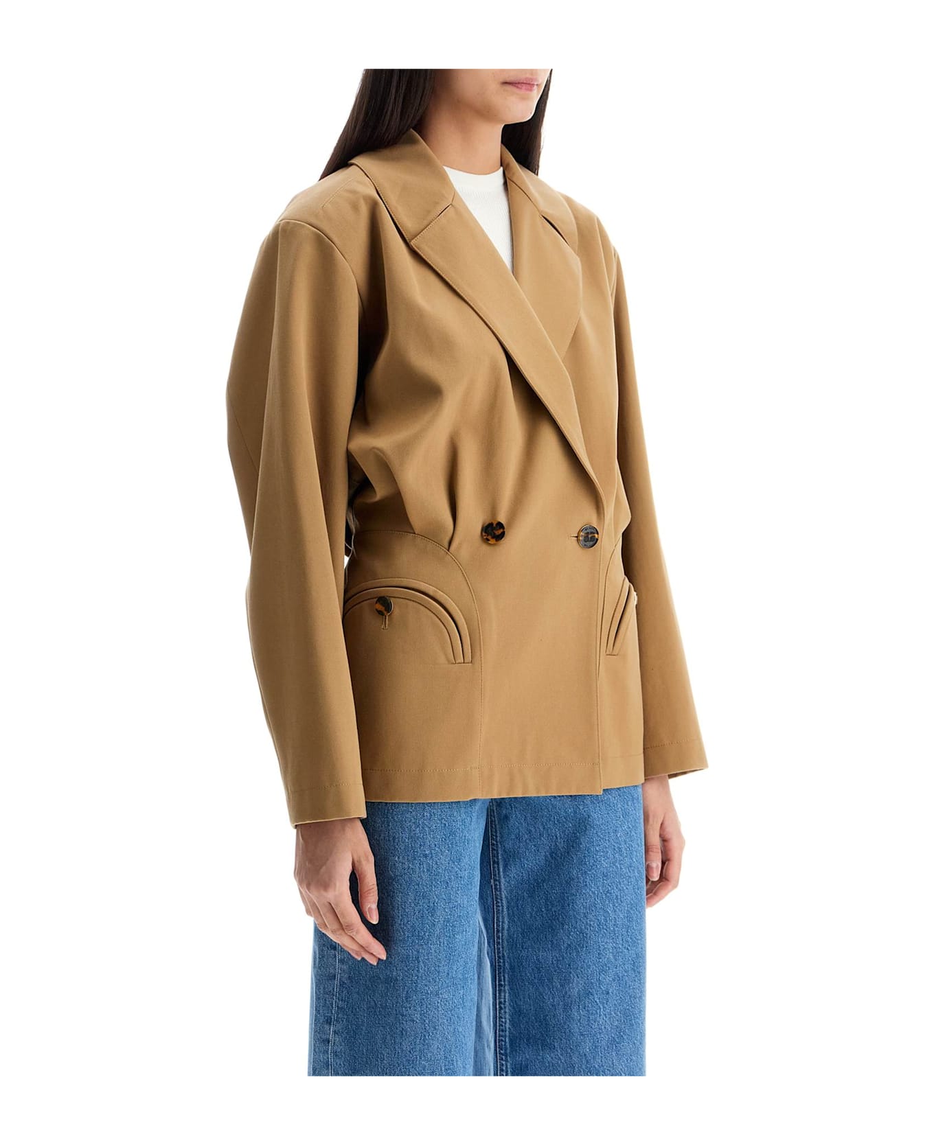 Blazé Milano Beige Double-breasted Cotton Blazer - Beige