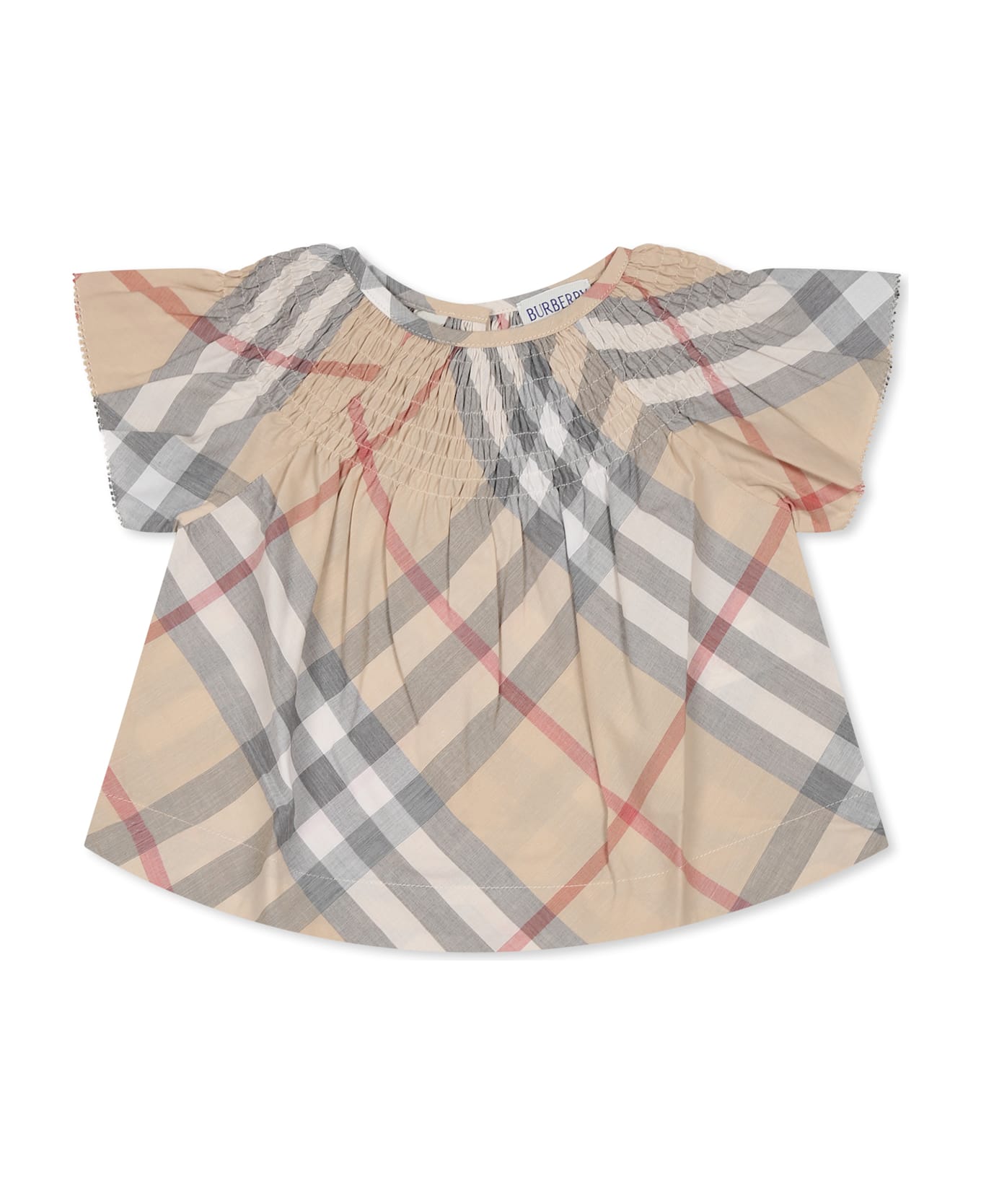 Burberry Beige Top For Baby Girl With Vintage Check - Beige