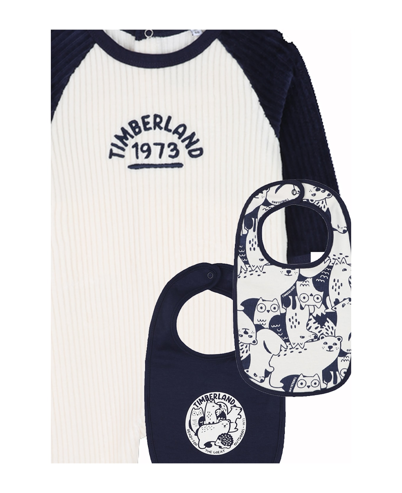 Timberland Ivory Babygrow Set For Baby Boy With Animal Print - Ivory
