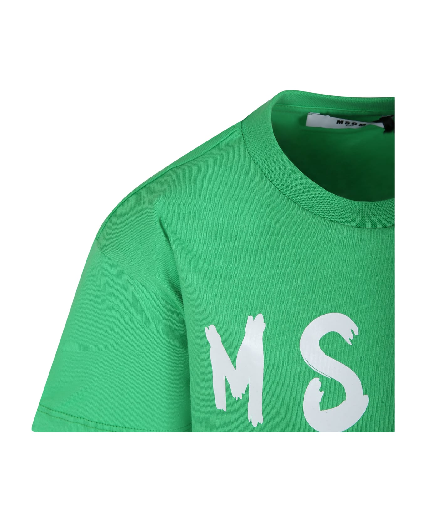 MSGM Green T-shirt For Kids With Logo - Verde fluo