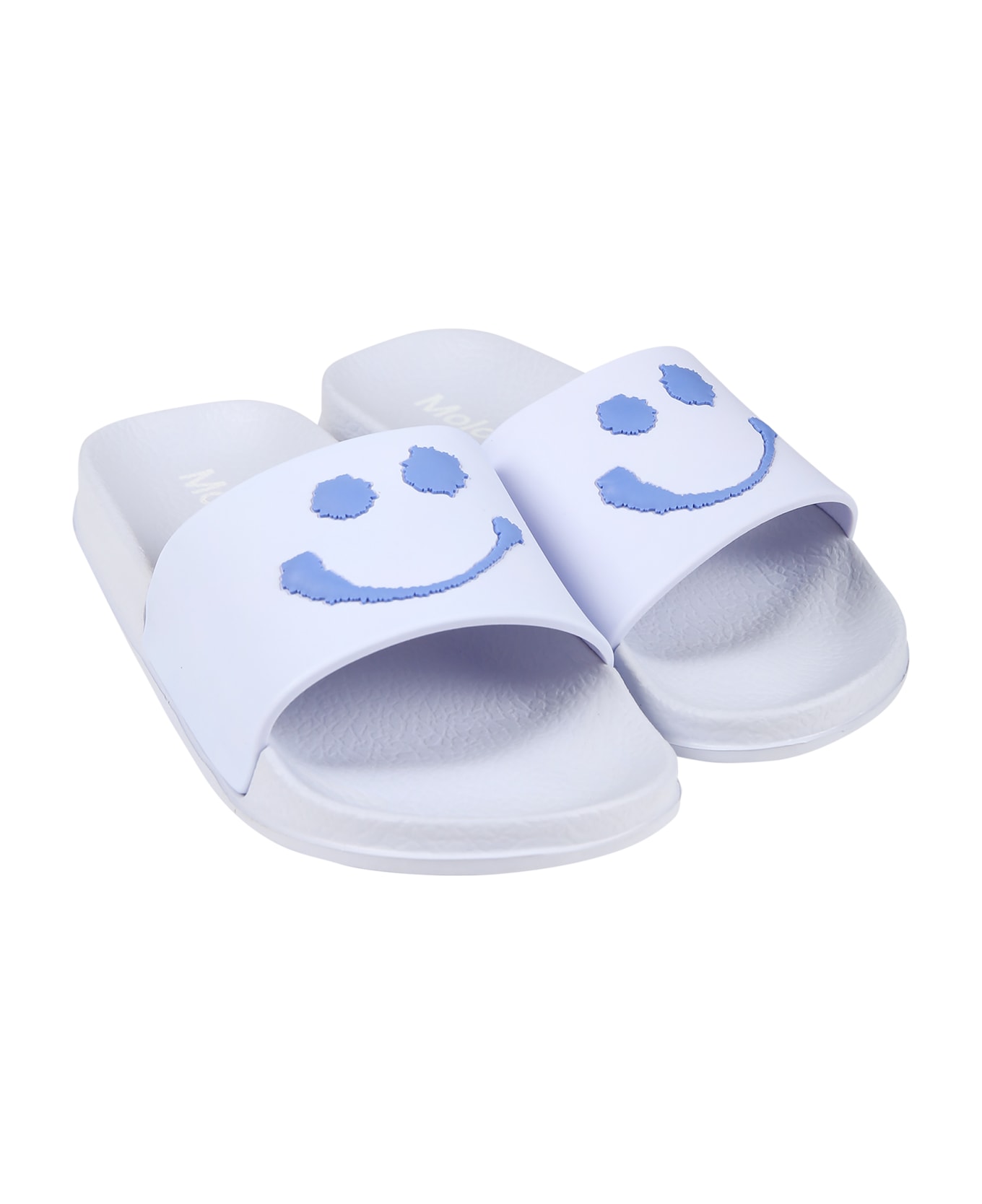 Molo Light Blue Slippers For Kids With Smiley - Light Blue シューズ