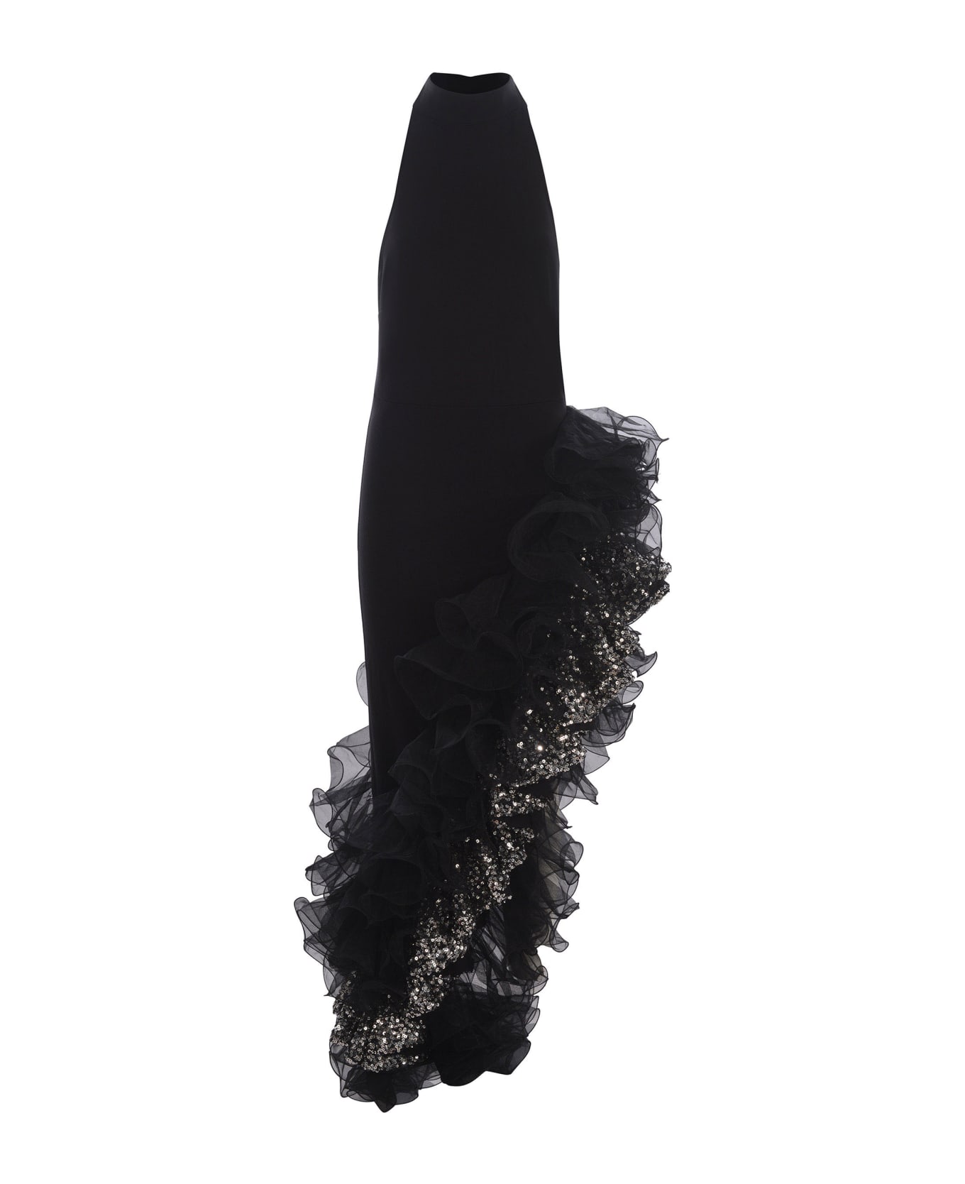 Rotate by Birger Christensen Long Dress Rotate Made With Ruffles And Sequins - Nero