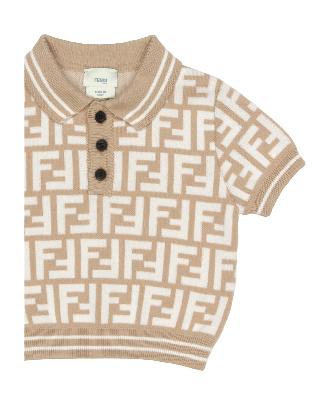 Fendi Beige And White Polo Shirt With Monogram Motif - Brown Tシャツ＆ポロシャツ