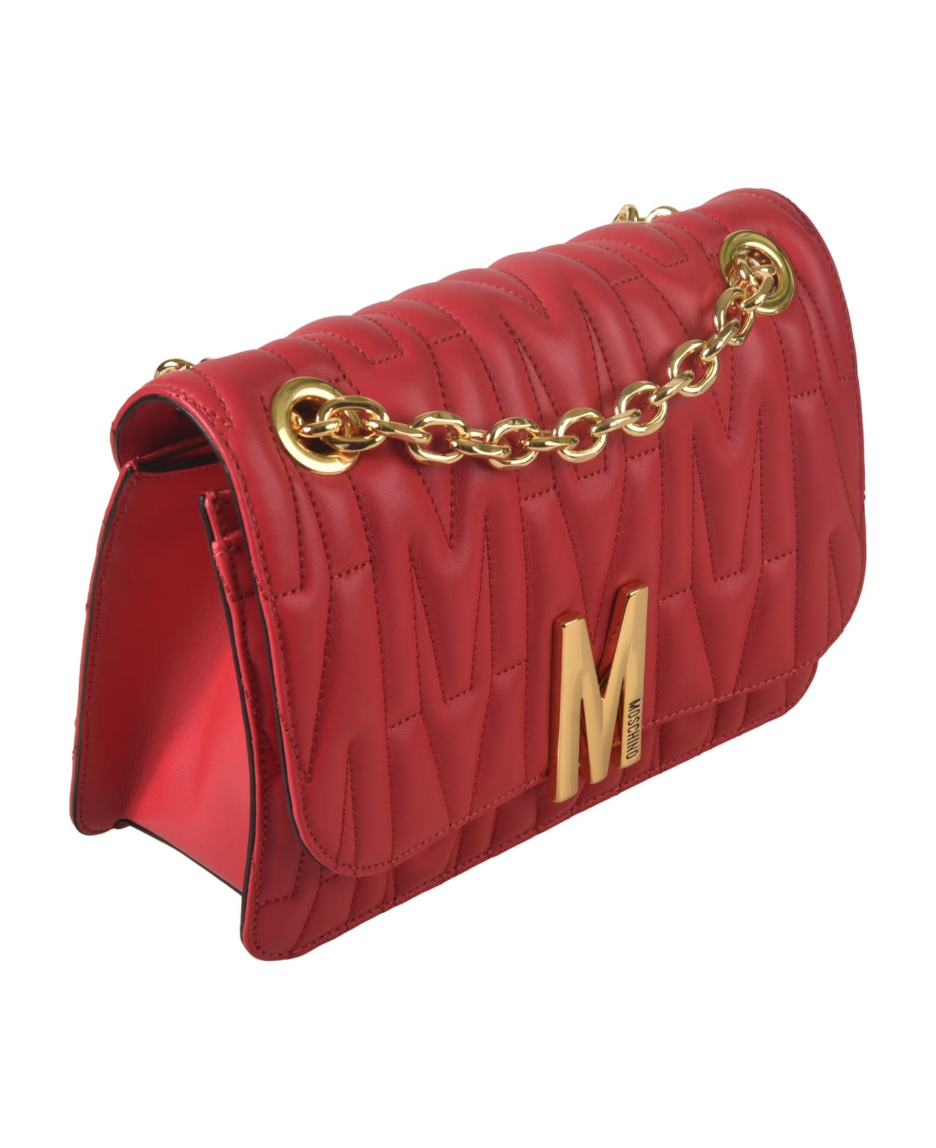 Moschino Logo Quilted Chain Shoulder Bag - Red