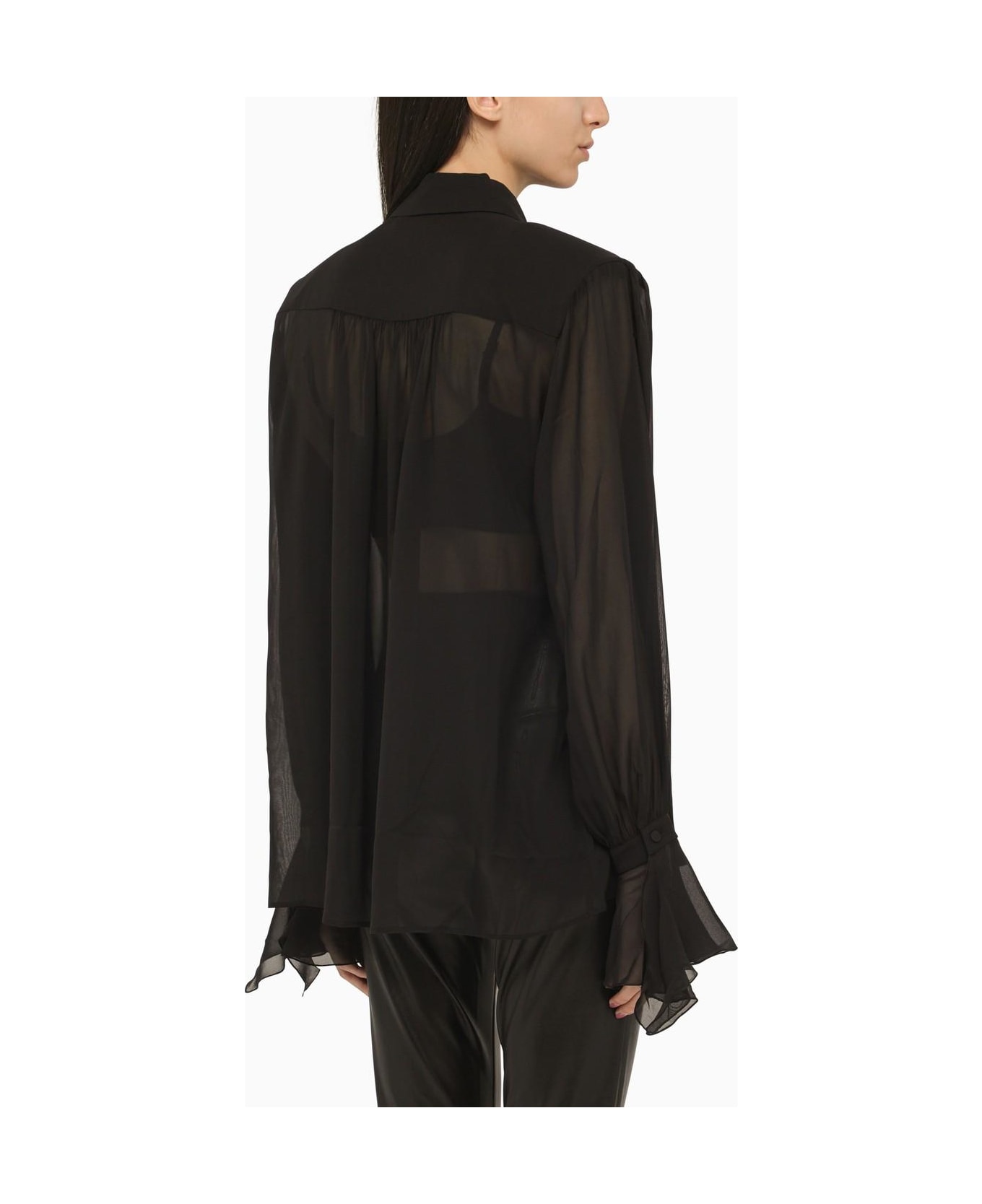 The Andamane Black Semi-transparent Silk Shirt - Black ブラウス