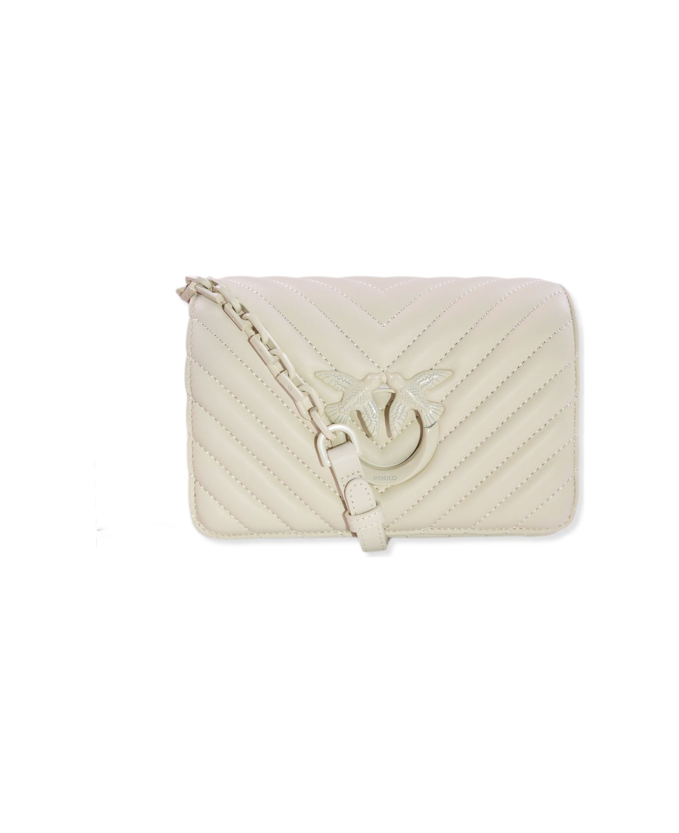 Pinko Logo-plaque Quilted Crossbody Bag - White