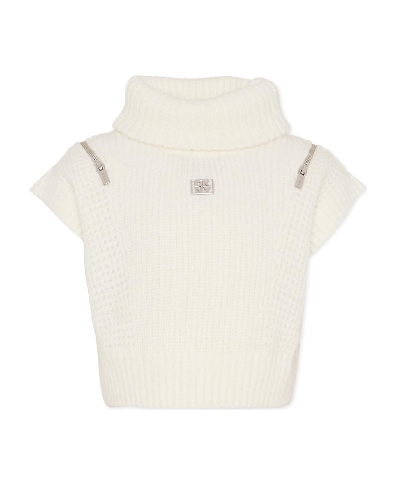 DKNY Ivory Crop Vest For Girl With Logo - White
