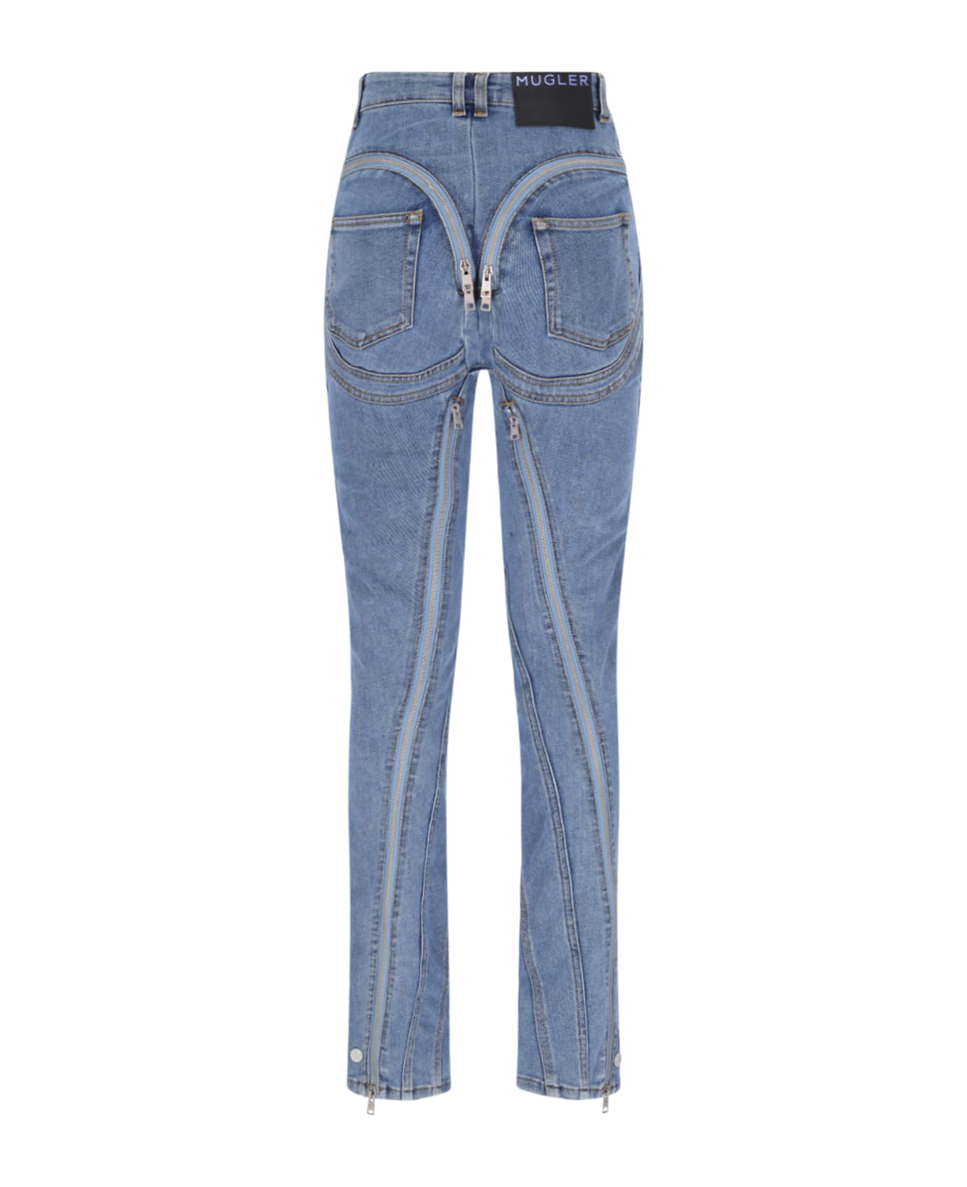 Mugler 'zipped Spiral' Jeans - Light Blue