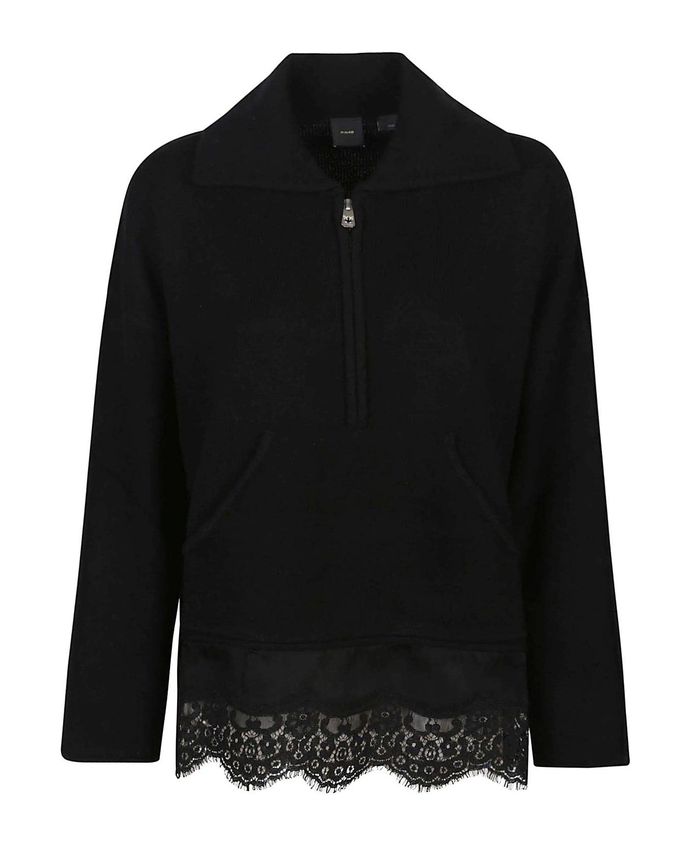 Pinko Half-zip Lace-trim Jumper - Black