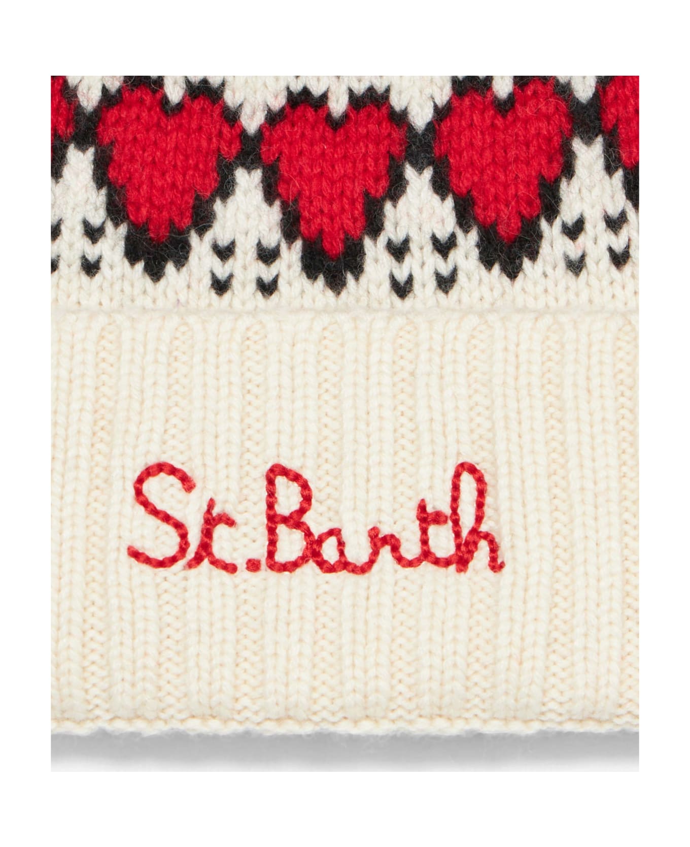 MC2 Saint Barth Woman White Beanie With Fair Isle Heart Print - WHITE