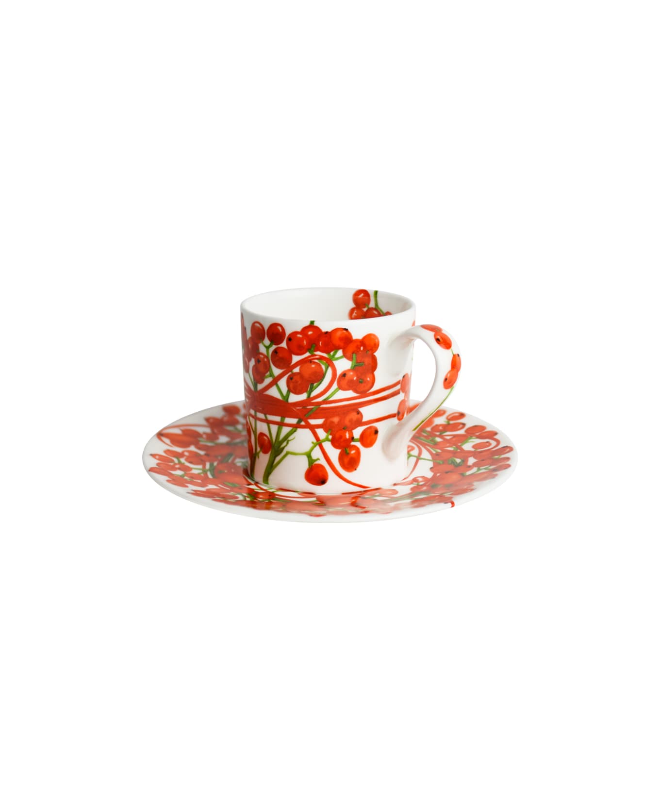Taitù Set of 2 Espresso Cups & Saucers - Fil Rouge Bacche Collection - Red
