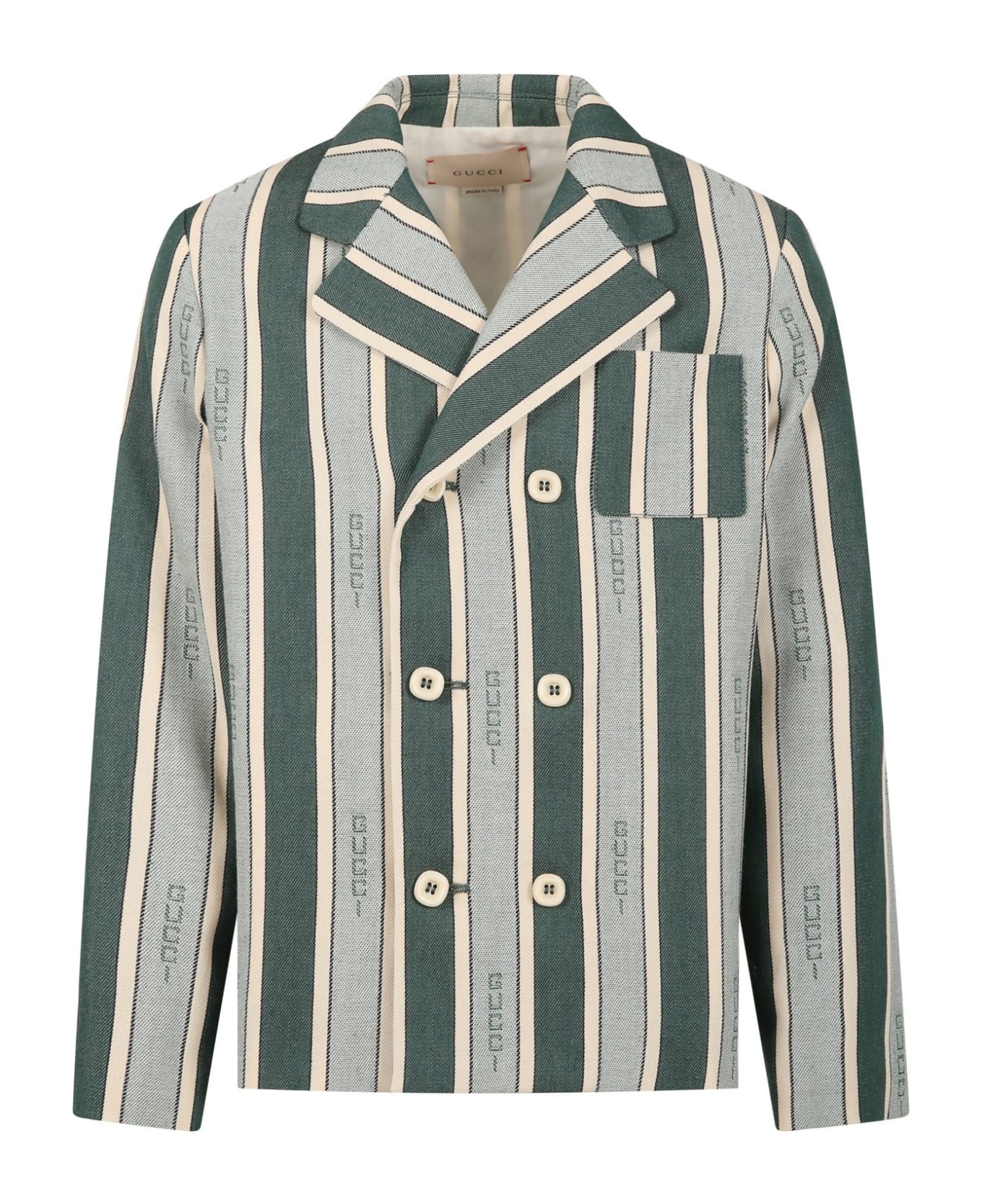 Gucci Green And Ivory Jacket For Boy With "gucci" Writing - Green