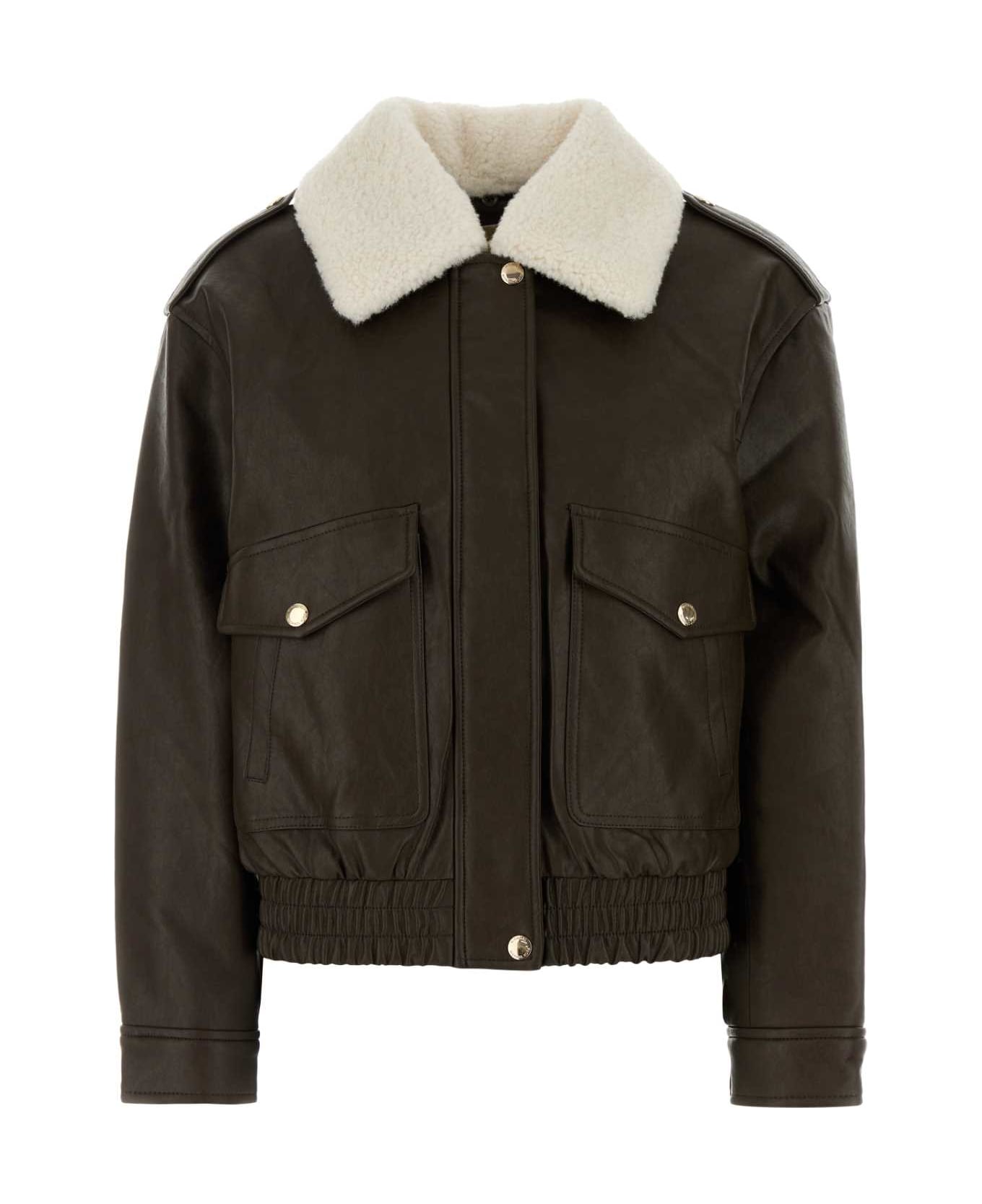 Michael Kors Dark Brown Synthetic Leather Jacket - CHOCOLATE