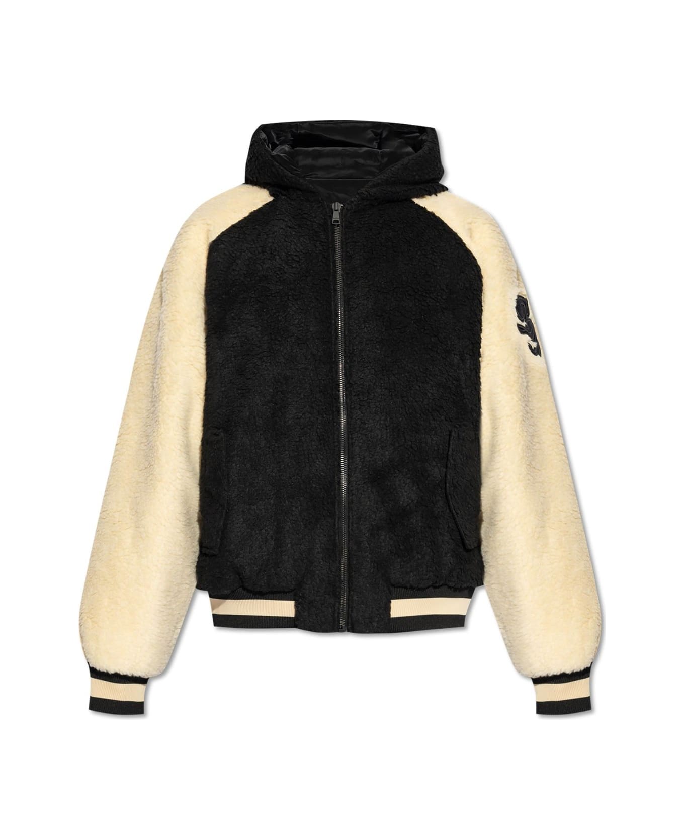 Balmain Hooded Zip Up Reversible Jacket - BLACK/NEUTRALS