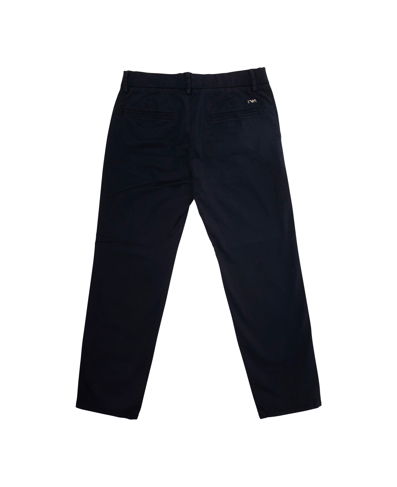 Emporio Armani Dark Blue Pants With Metallic Logo On The Back In Cotton Boy - Blu