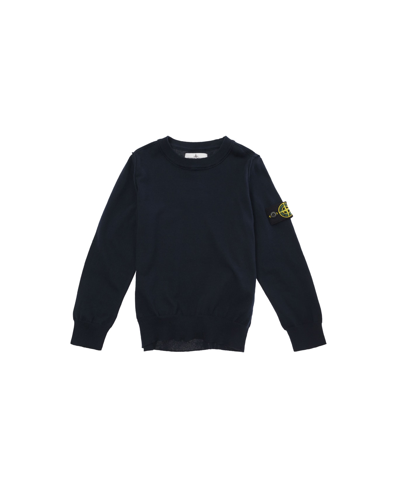 Stone Island Junior Blue Crewneck Sweatshirt With Logo Patch In Cotton Boy - Blu ニットウェア＆スウェットシャツ