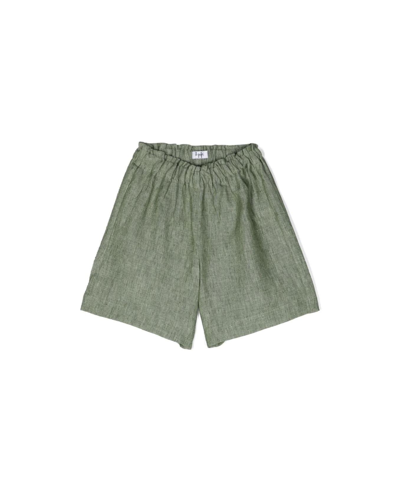 Il Gufo Melange Sage Green Linen Bermuda Shorts - Green