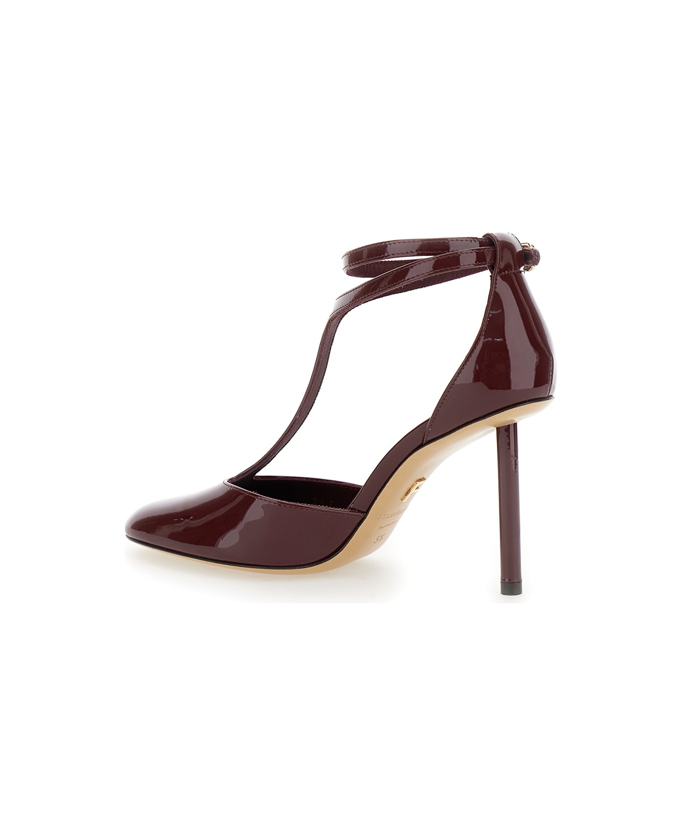 Ferragamo 'lysandra' Bordeaux Pumps With Logo Lettering On The Sole In Leather Woman - Bordeaux