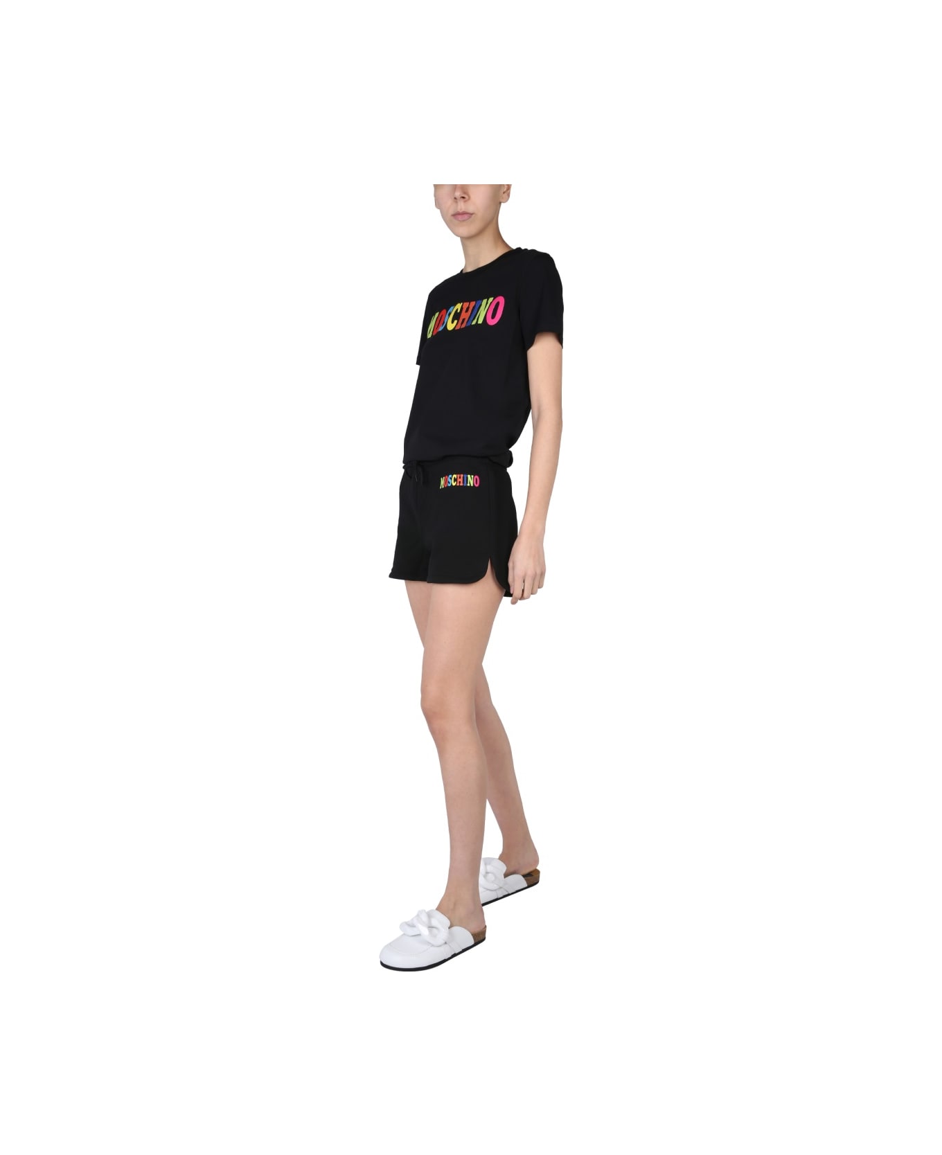 Moschino Multicolor Logo Shorts - BLACK