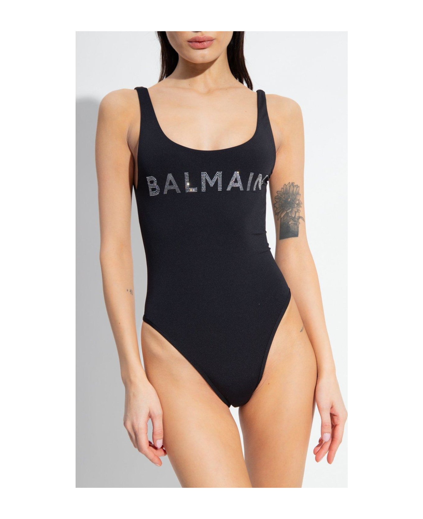 Balmain Logo Printed One Piece Swimsuit - Nero