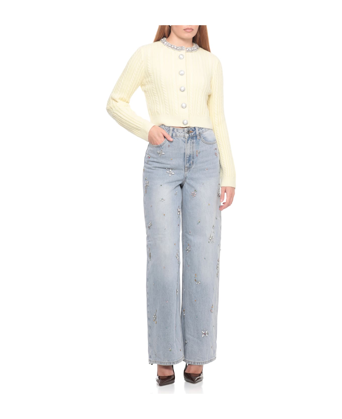 self-portrait Jeans With Strass - Blue
