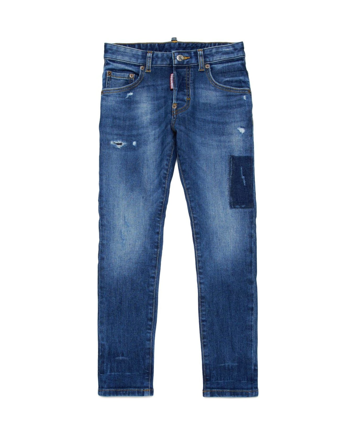 Dsquared2 Skater Logo Patch Distressed Jeans - Blue Denim