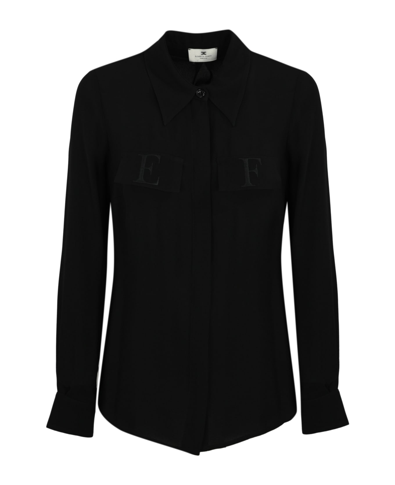 Elisabetta Franchi Georgette Shirt With Embroidered Flaps - Nero