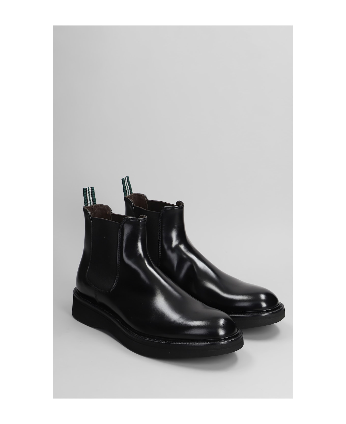 Green George Combat Boots In Black Leather - black