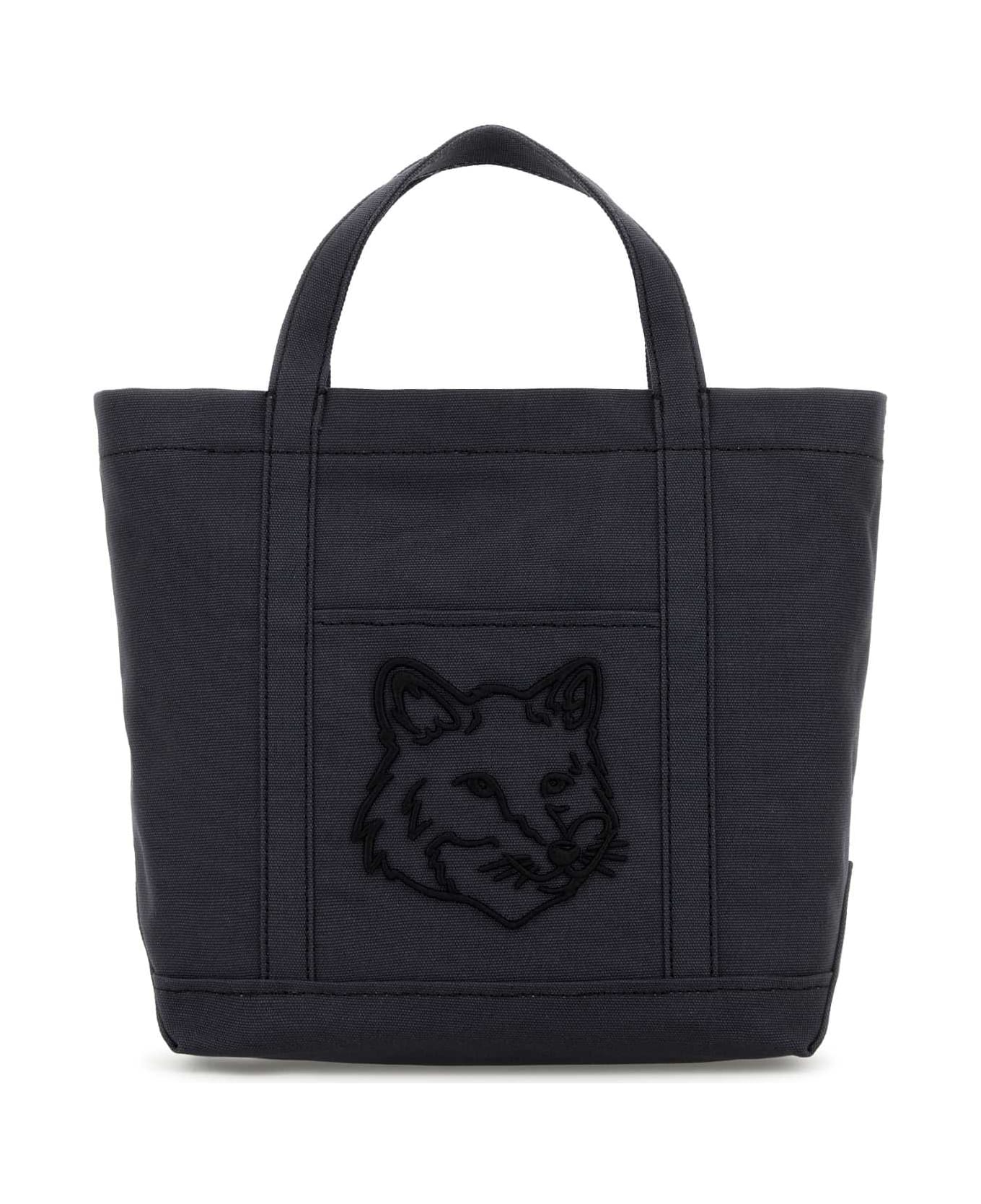 Maison Kitsuné Navy Blue Canvas Small Handbag - SLATEGREY