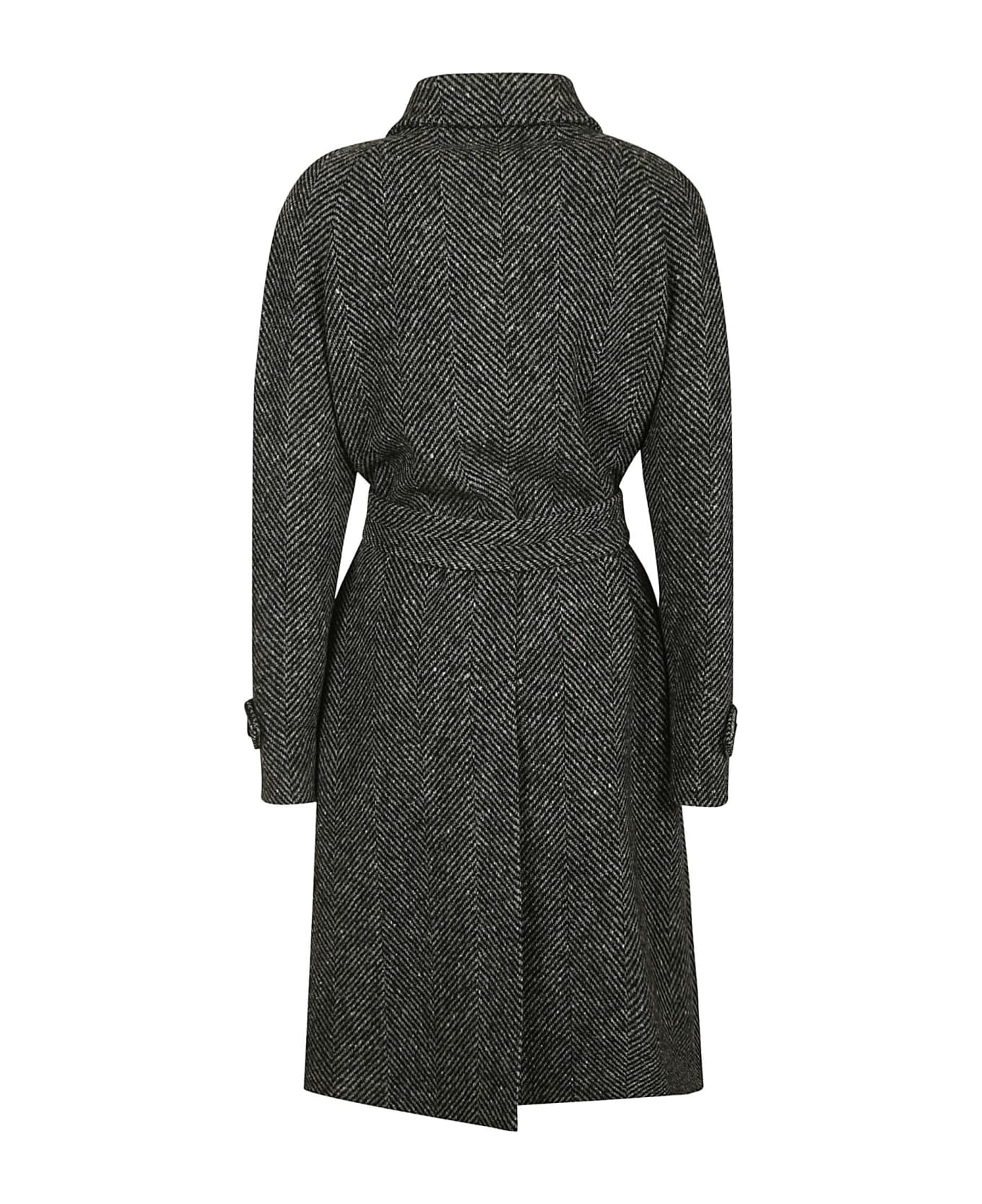 Alberta Ferretti Tie-waist Patterned Coat - Grey