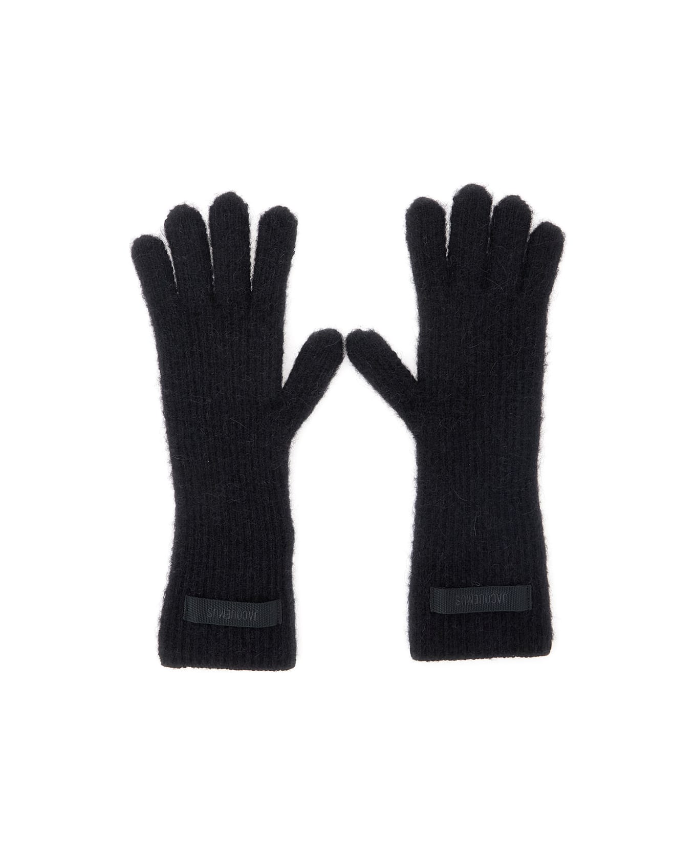 Jacquemus 'les Gants Gros Grain' Black Gloves With Logo Patch On The Front In Wool Blend Woman - BLACK