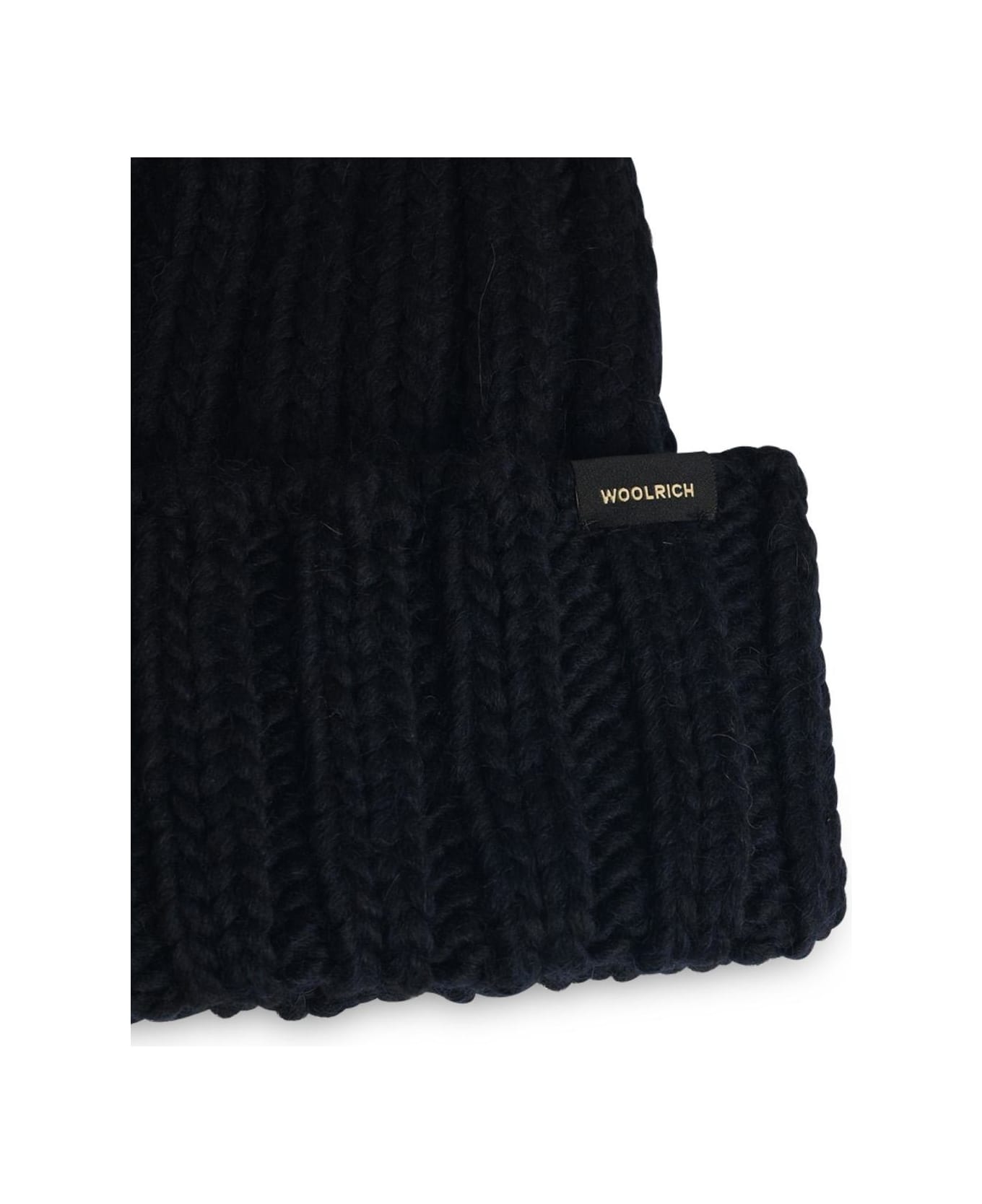 Woolrich Logo Patch Turn-up Hem Beanie - Melton Blue