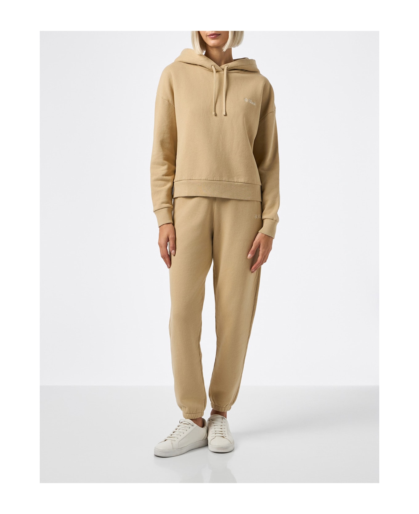 MC2 Saint Barth Woman Beige Cotton Fleece Jogger Pants Odalys - WHITE