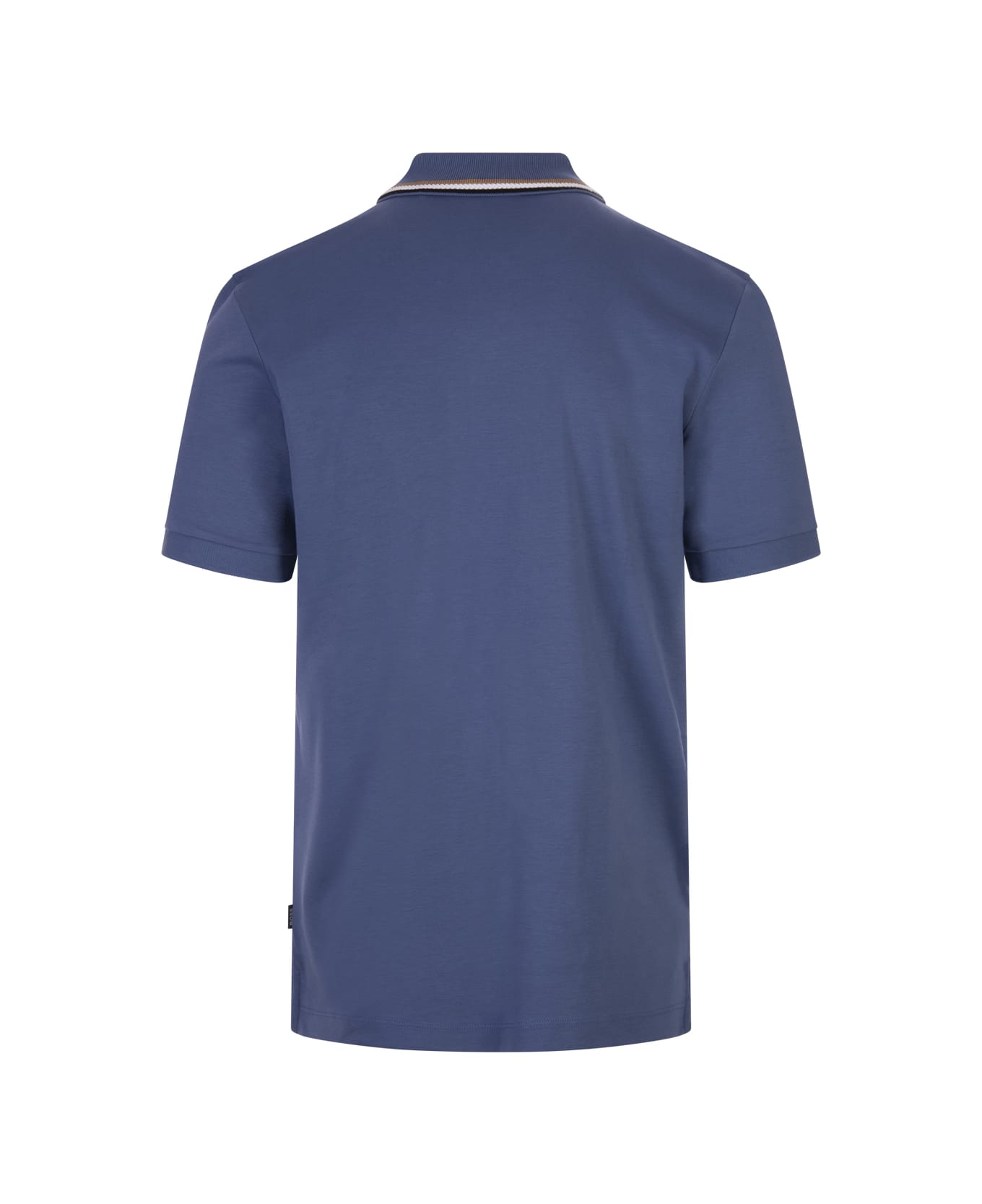 Hugo Boss Cerulean Blue Slim Fit Polo Shirt With Striped Collar - Blue